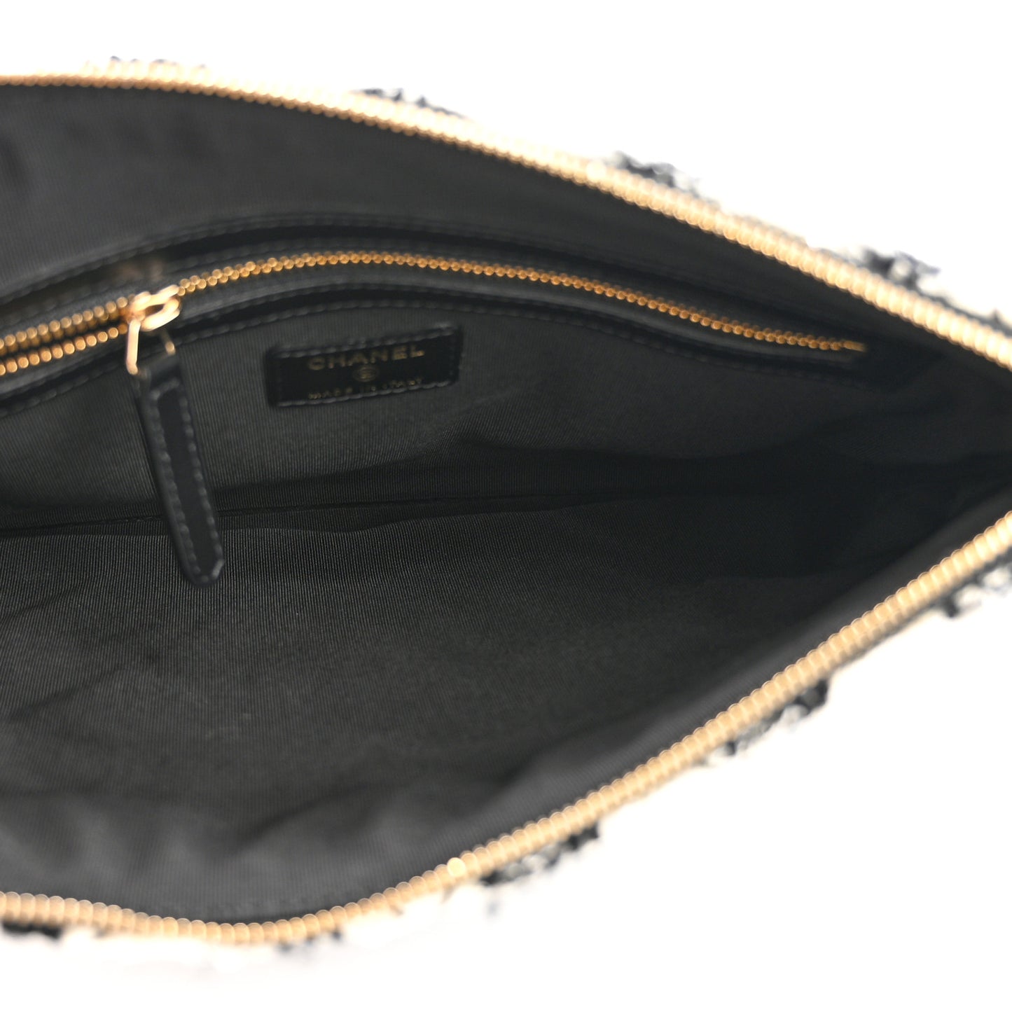 Tweed Shearling Quilted Chanel Cosmetic Pouch White Black