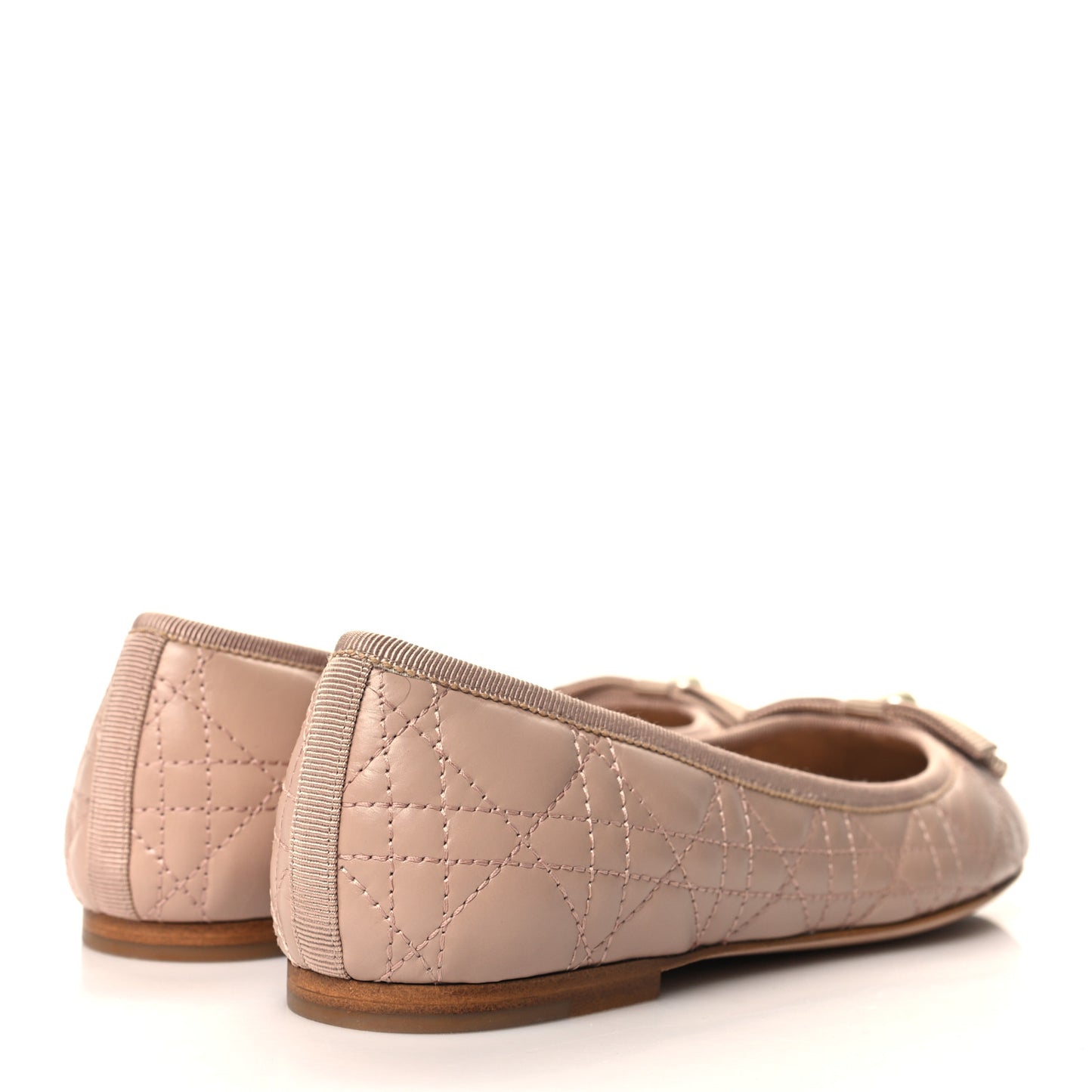 Calfskin Cannage Pearl Bow Ballet Flats 36 Nude