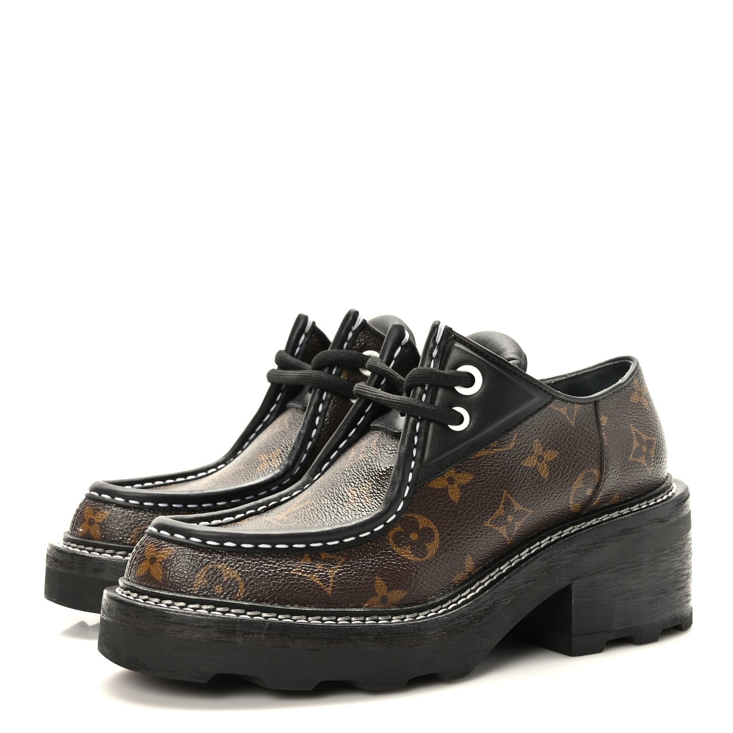 Monogram Calfskin Beaubourg Platform Derby Shoes 37 Brown