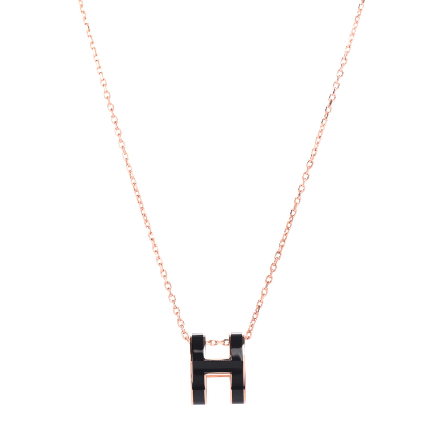 Lacquered Rose Gold Pop H Pendant Necklace Black