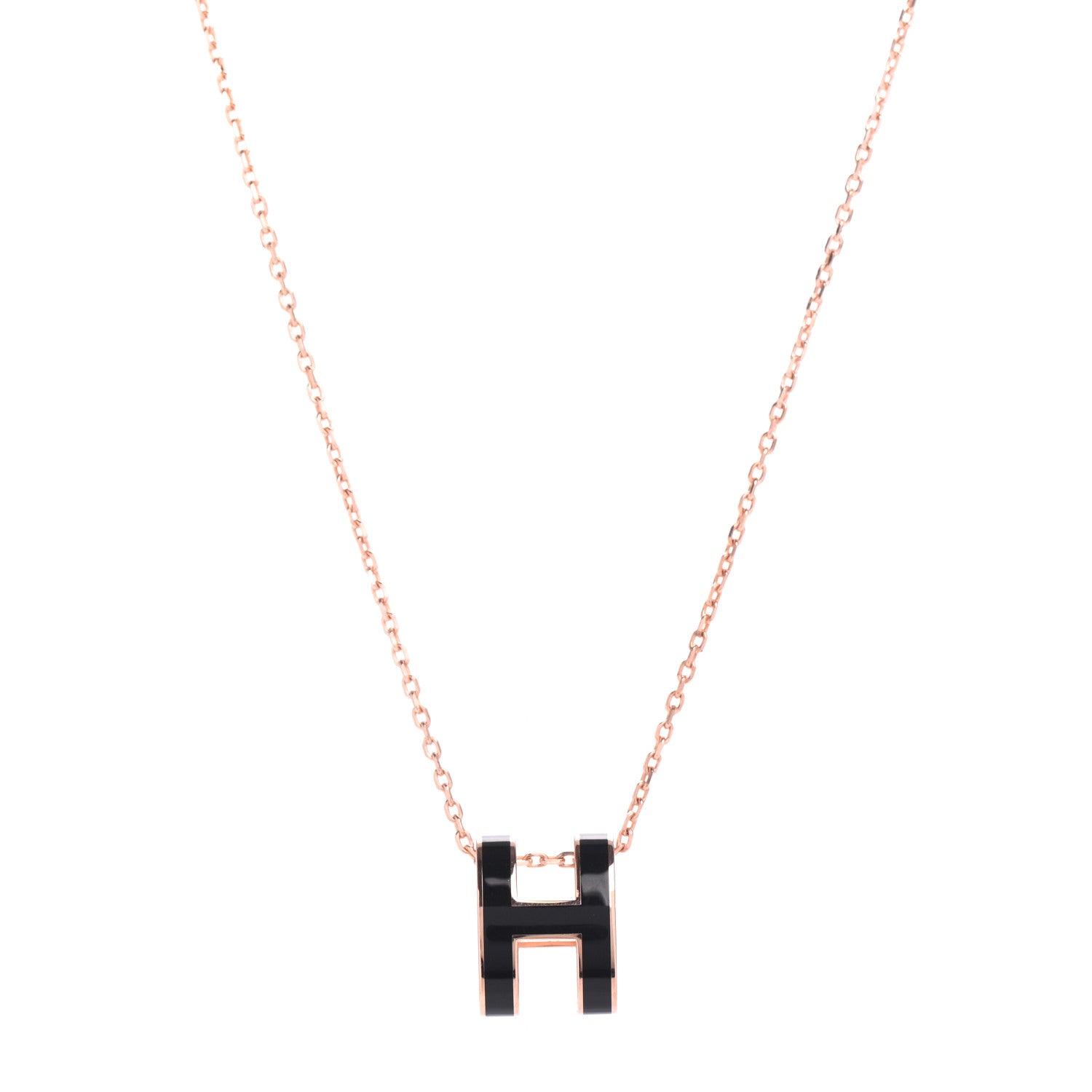 Hermes Lacquered Rose Gold Pop H Pendant Necklace Black 1 of 7