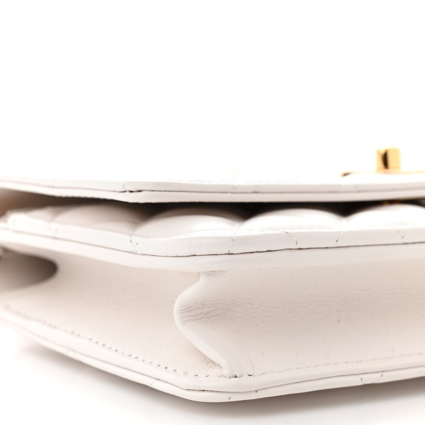 Lambskin Quilted Hearts CC Wallet On Chain WOC White