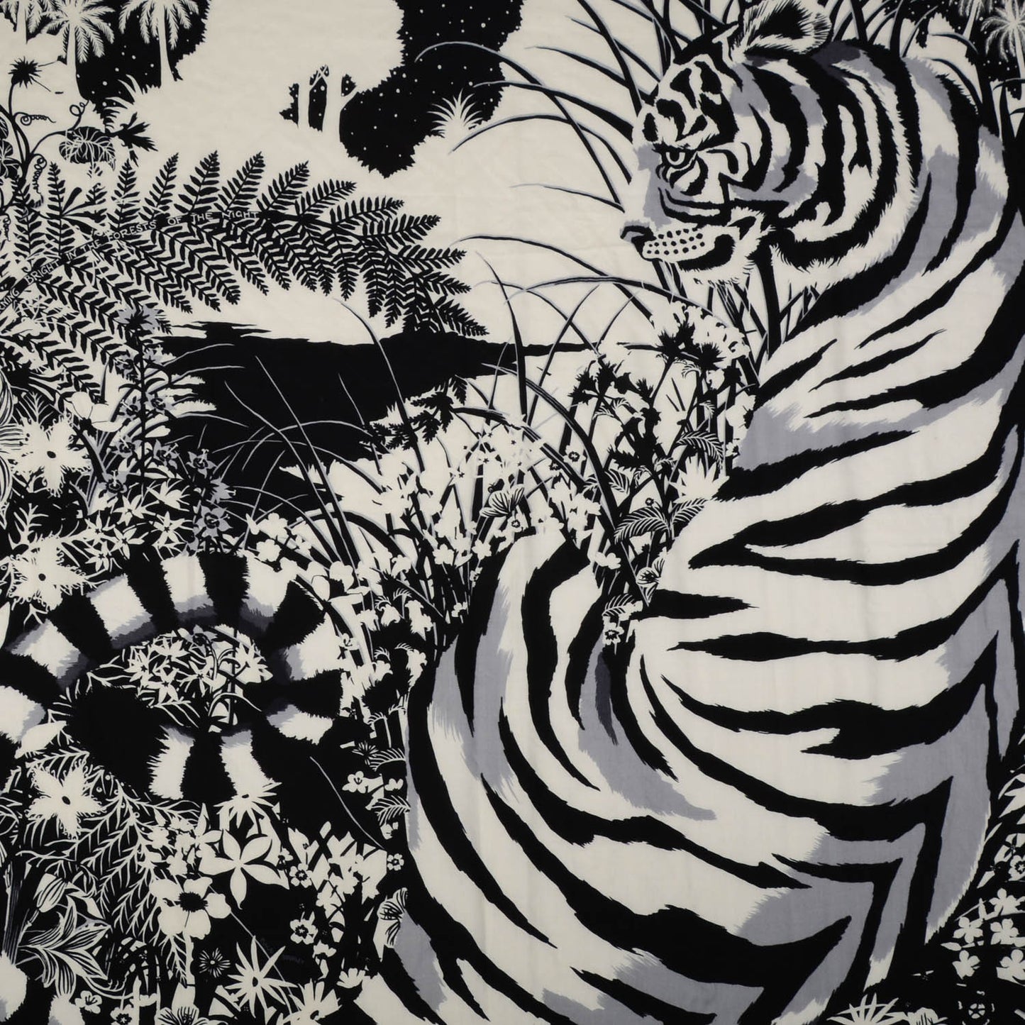 Cashmere Silk Tyger Tyger Shawl 140 Noir Blanc Gris