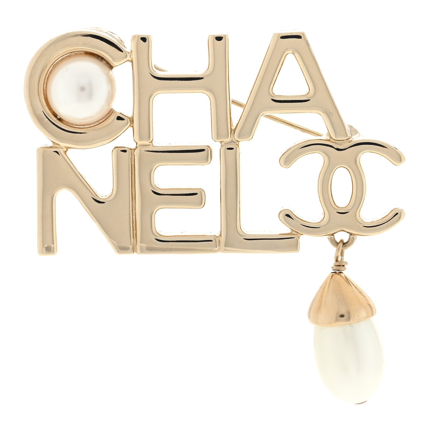 Pearl Cha Nel CC Logo Brooch