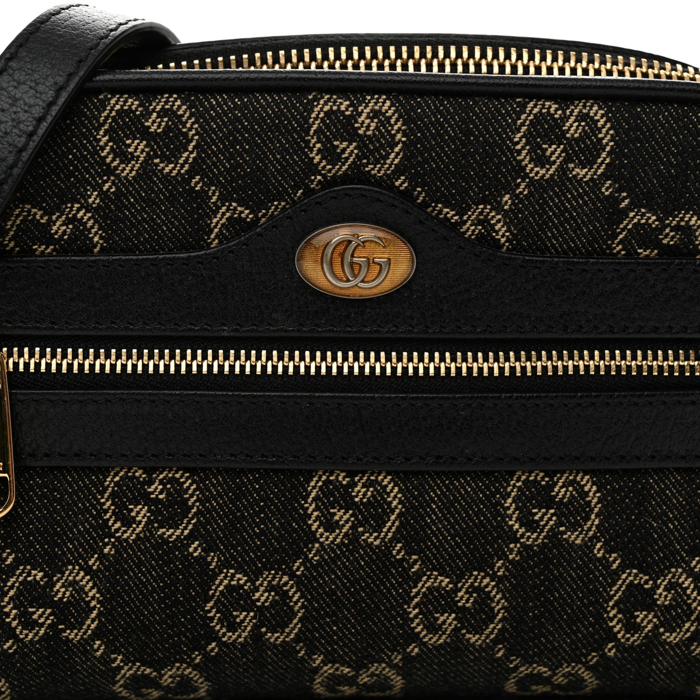 Jacquard Black Denim GG Monogram Textured Dollar Calfskin Mini Ophidia Shoulder Bag Black Ivory