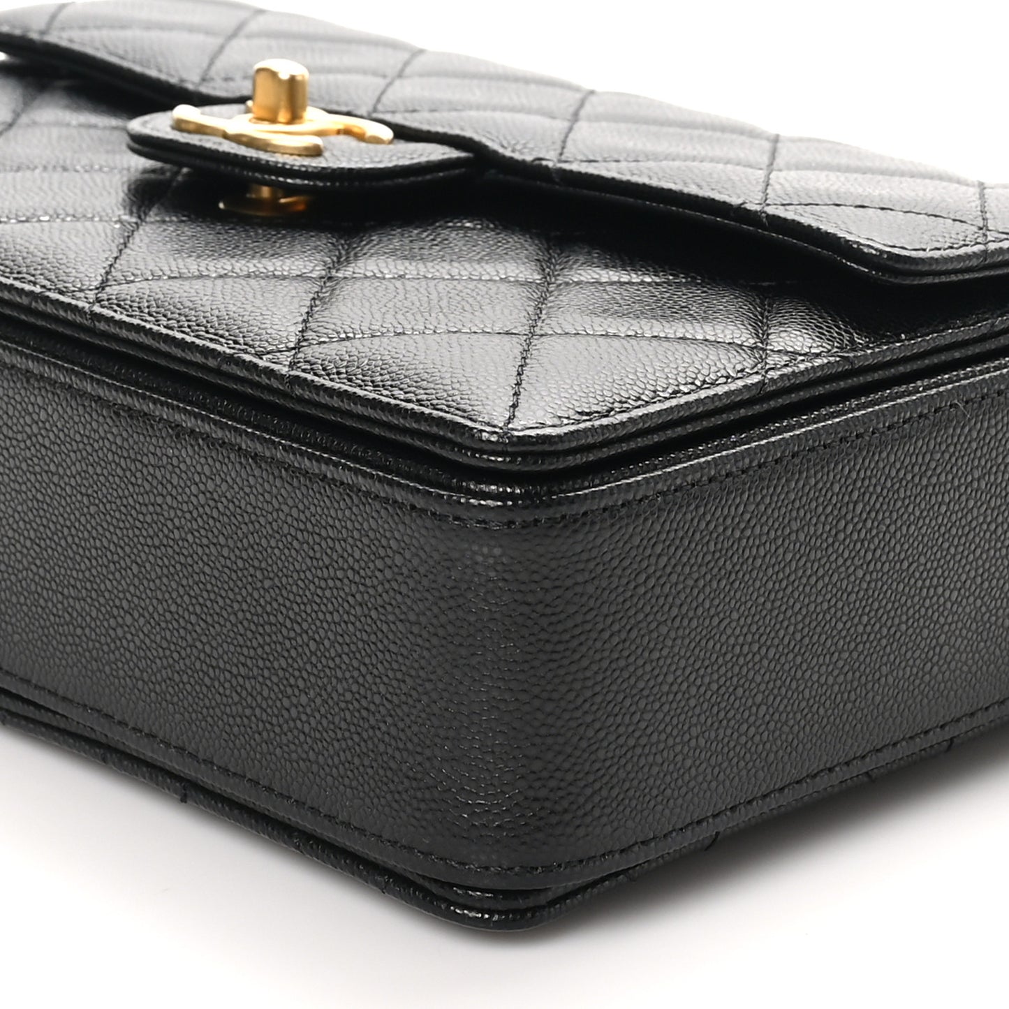 Shiny Caviar Quilted Small Top Handle Flap Black