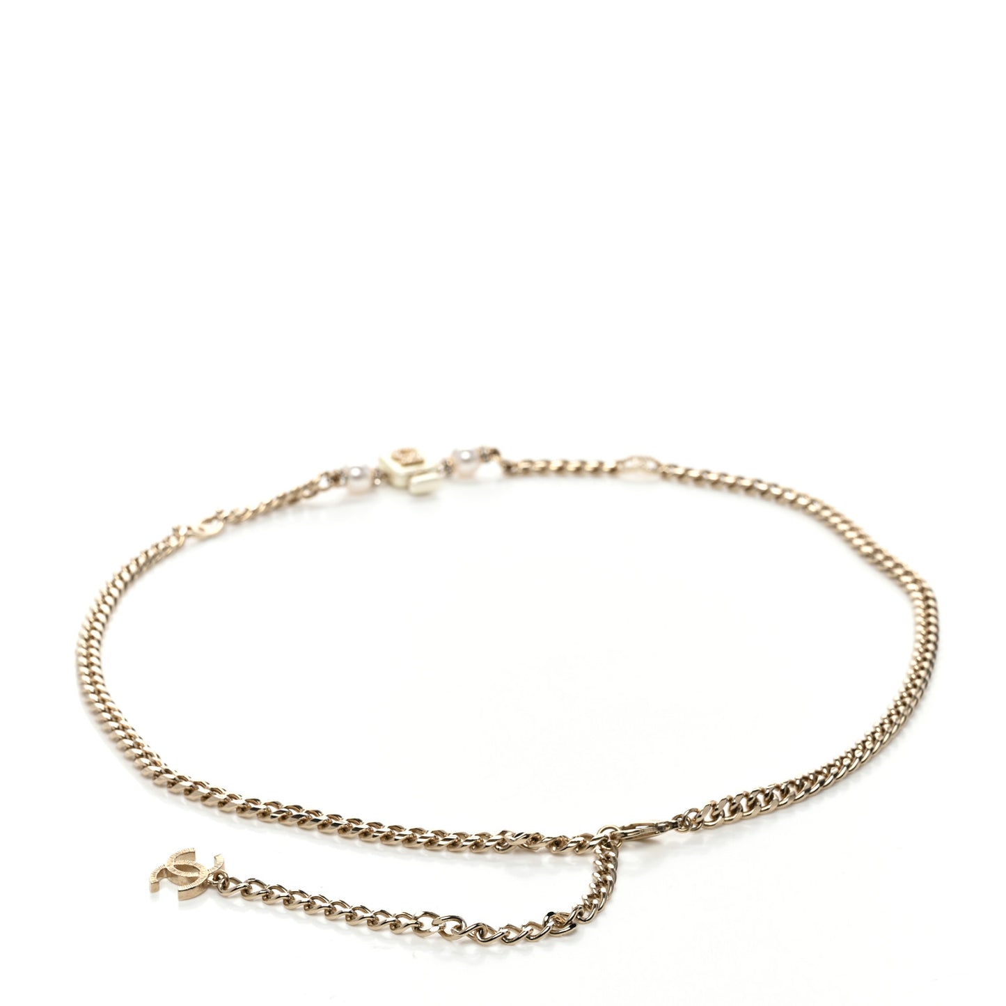 Pearl Resin Crystal CC No 5 Perfume Bottle Chain Belt Gold Pearly White