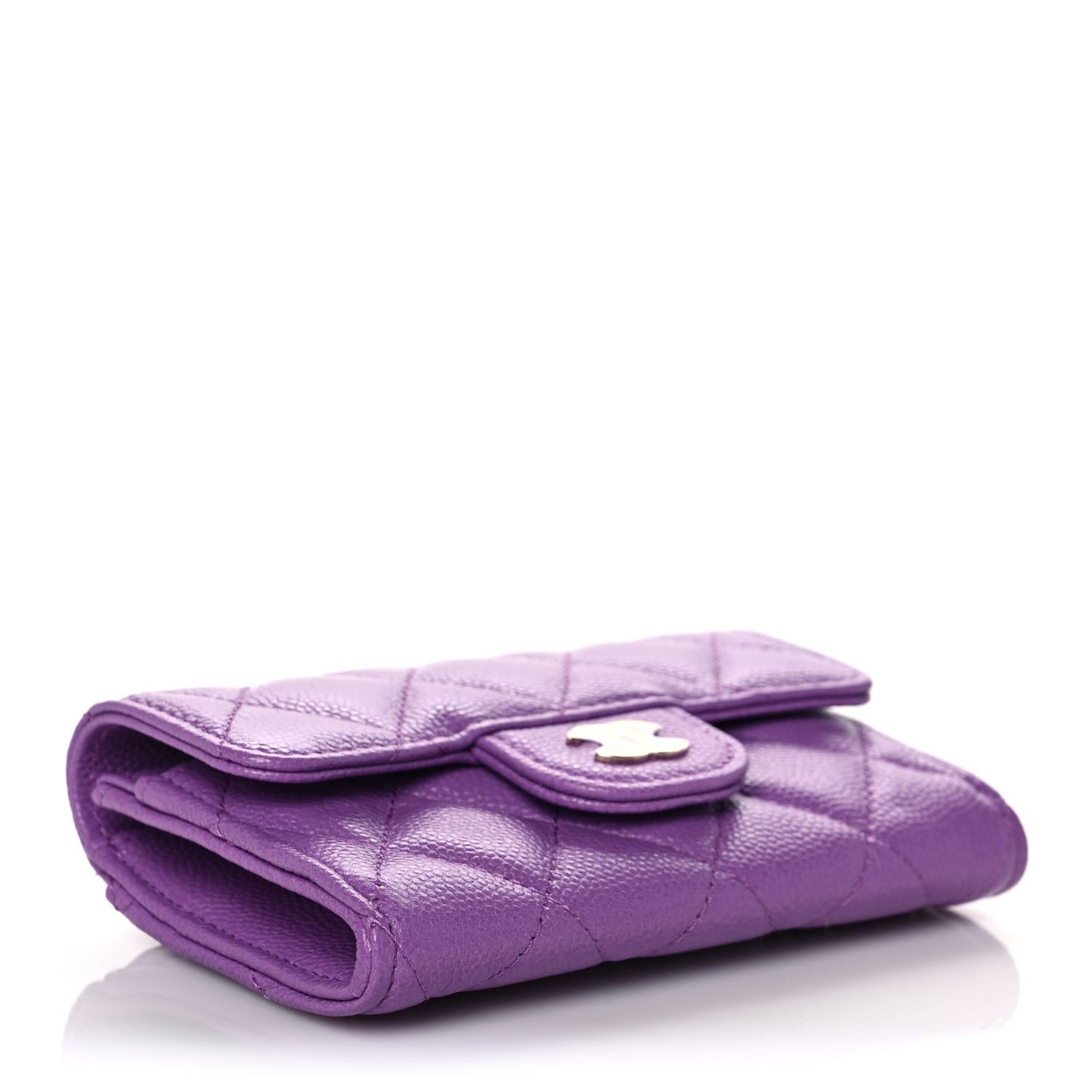 Caviar Quilted Flap Card Holder Wallet Purple