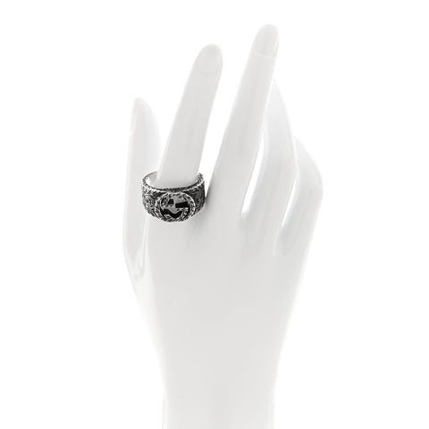 Sterling Silver Interlocking GG Signet Ring 63 10.25