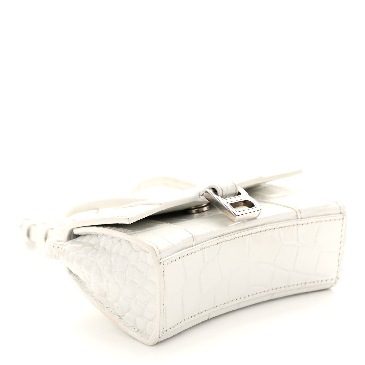Balenciaga Shiny Calfskin Crocodile Embossed Hourglass Top Handle Bag XS White 5 of 12