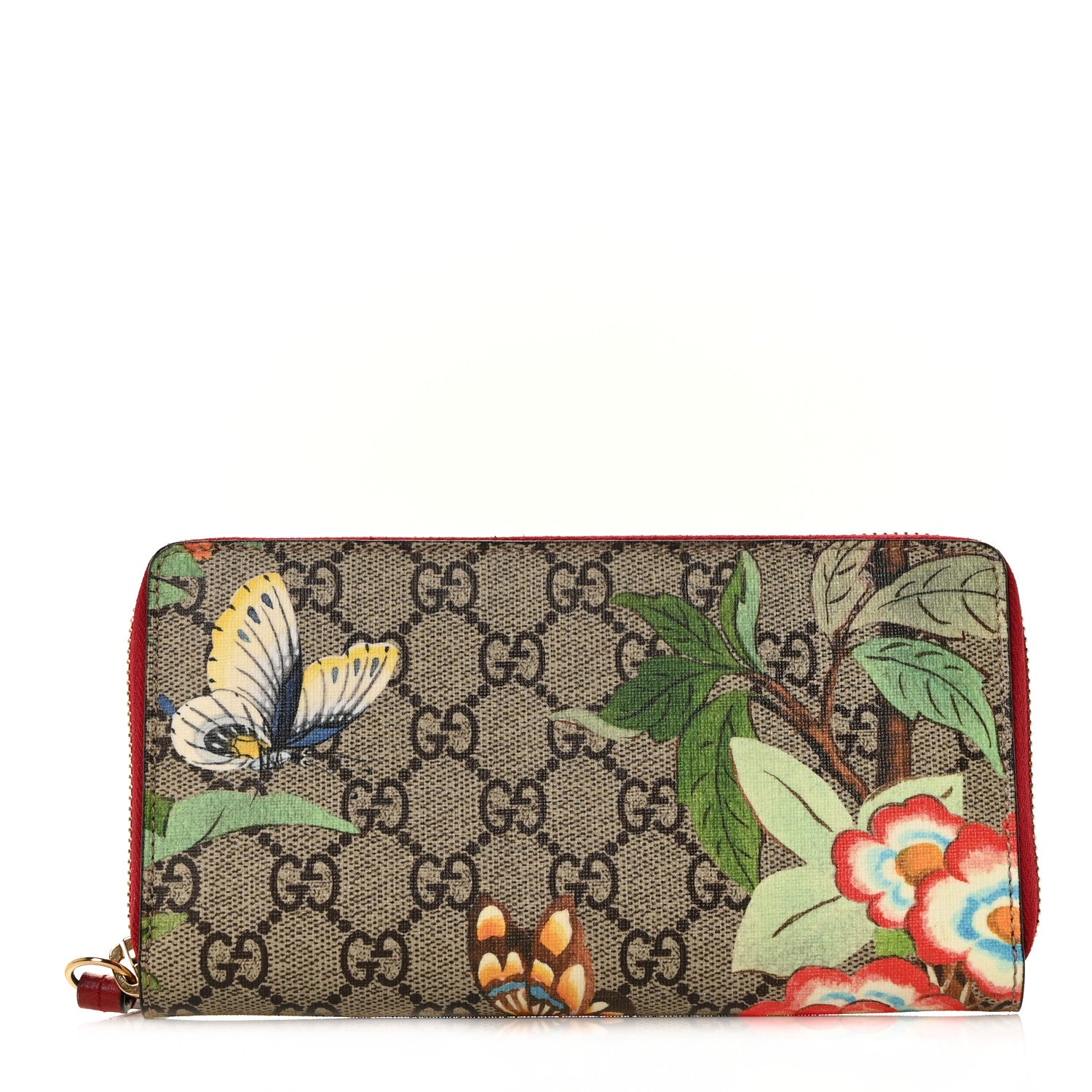 Gucci GG Supreme Monogram Tian Zip Around Wallet Beige