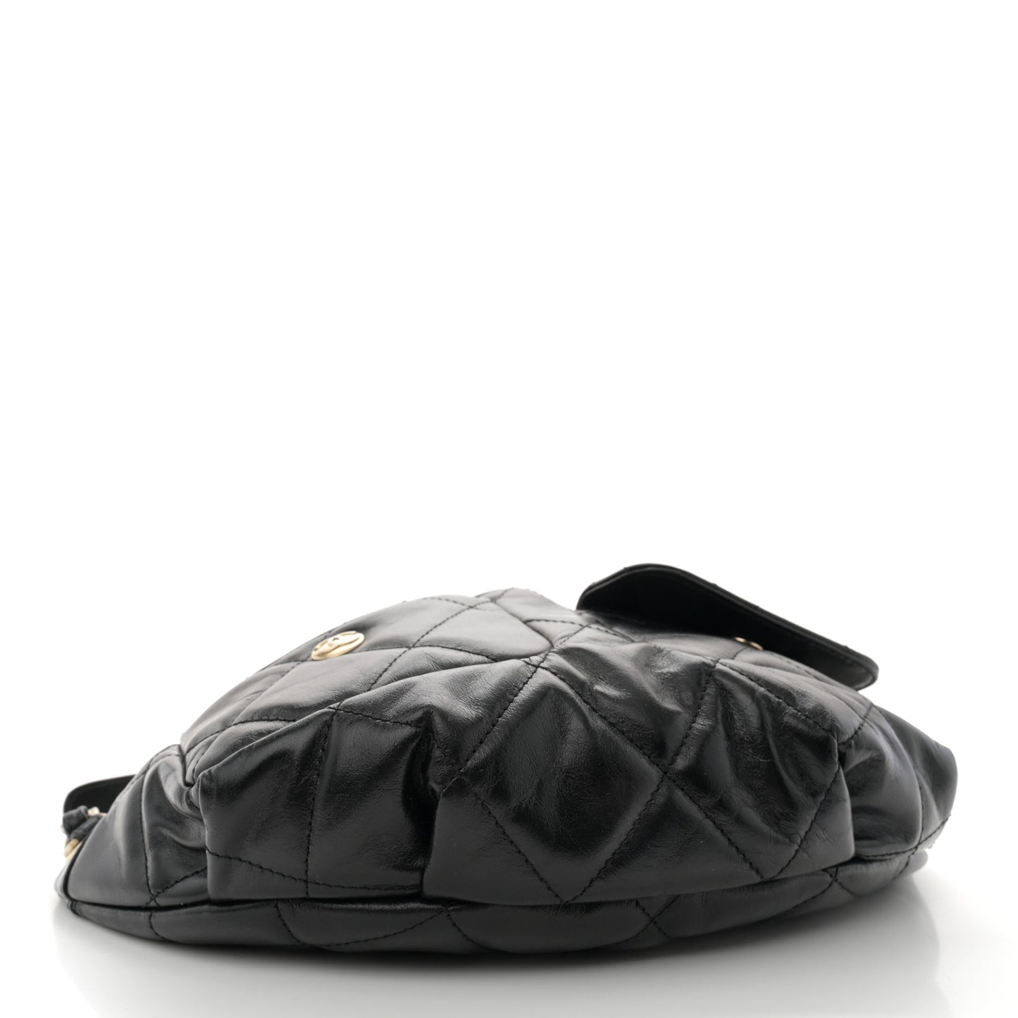Shiny Aged Calfskin Quilted CC Pockets Jacket Waist Belt Bag Black