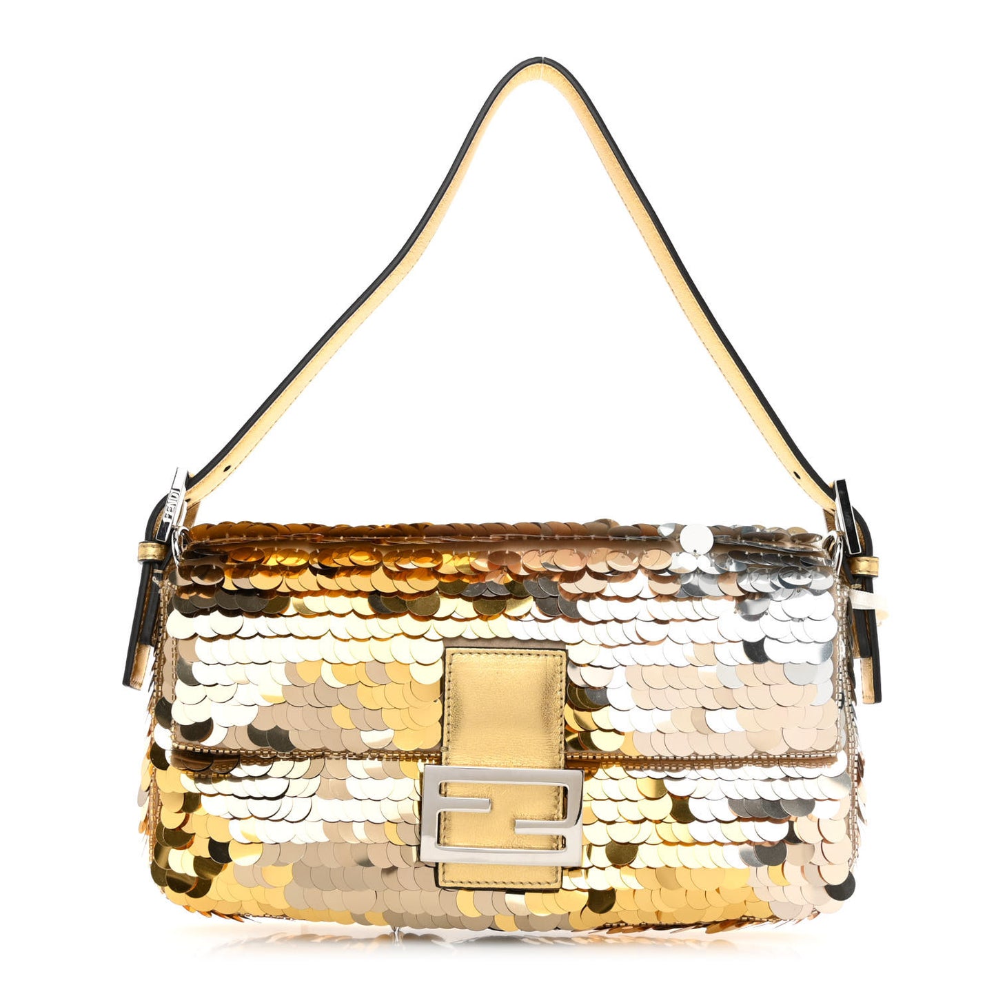 Sequin Paillettes Vitello Laminato Striped Baguette 1997 Oro Sfumato