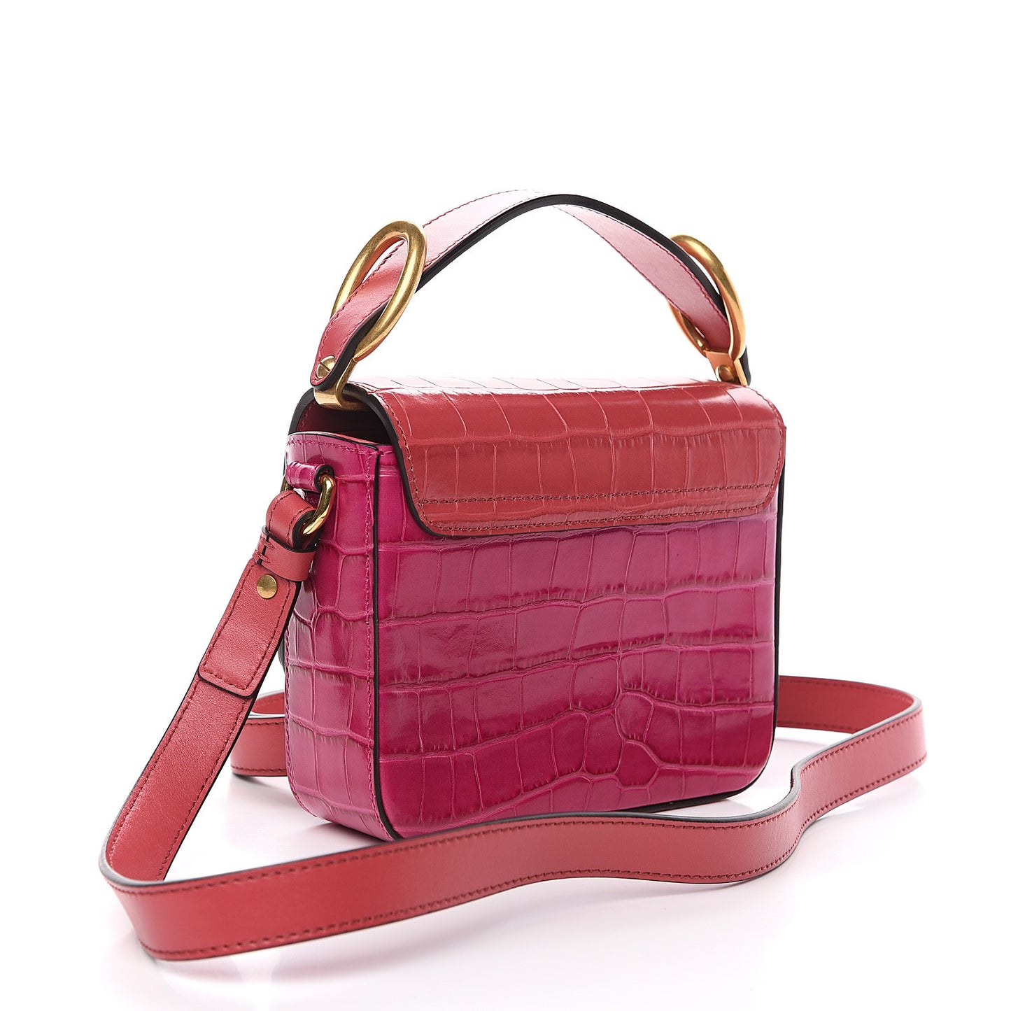 Calfskin Crocodile Embossed Mini C Double Carry Graphic Pink