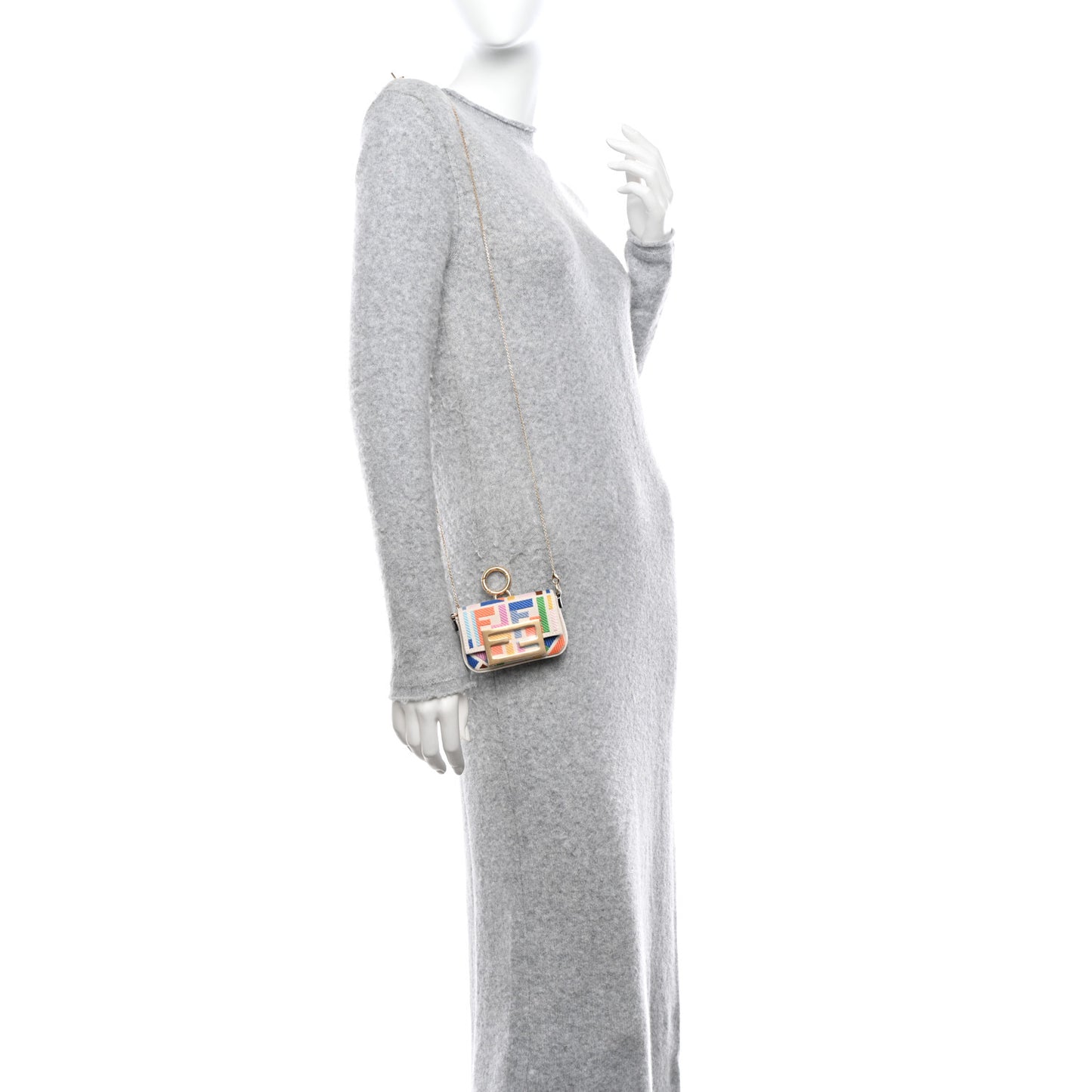Canvas Nappa FF Multicolor Embroidered Nano Maxi Buckle Baguette Charm Grezzo Multicolor