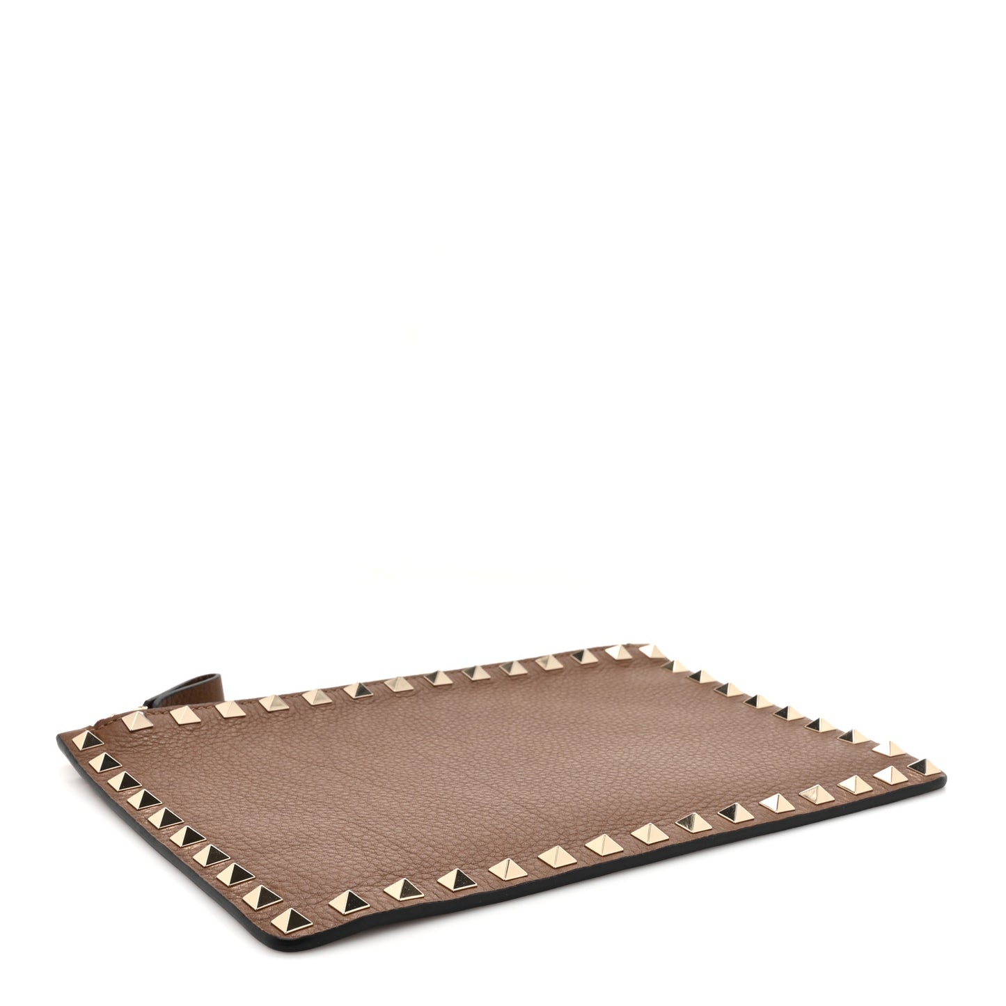 Grained Calfskin Medium Rockstud Zip Pouch Deep Cuir