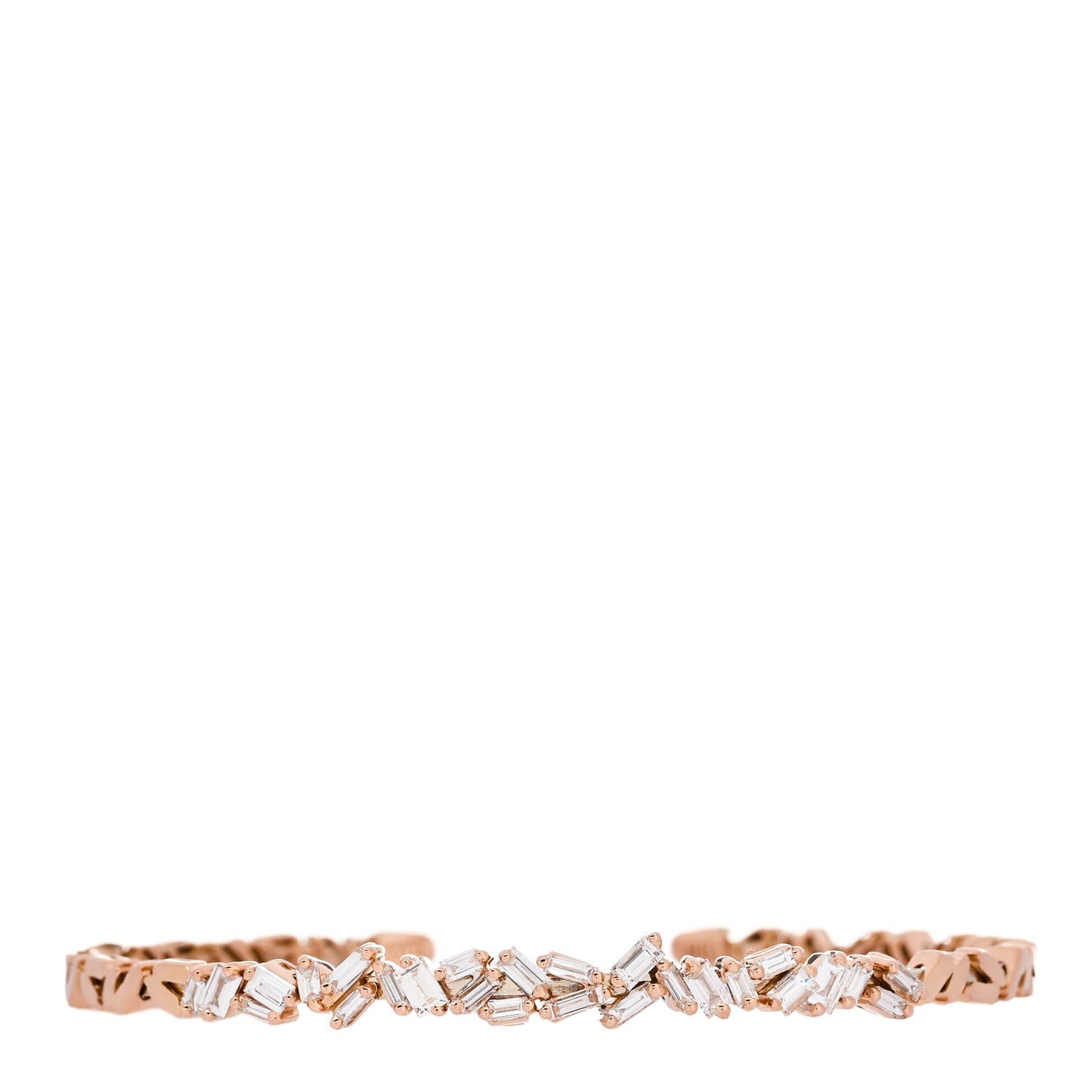 18K Rose Gold Diamond Fireworks Classic Baguette Bangle Bracelet