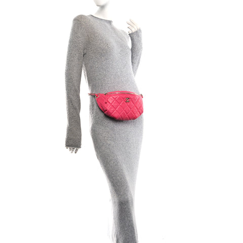 Lambskin Quilted Waist Bag Fanny Pack Pink