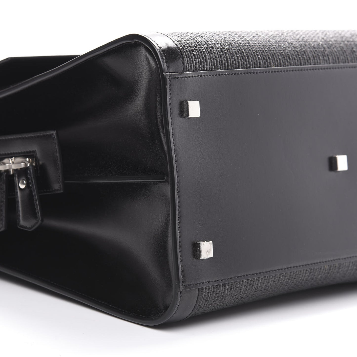 Raffia Shiny Calfskin Large Uptown Tote Black