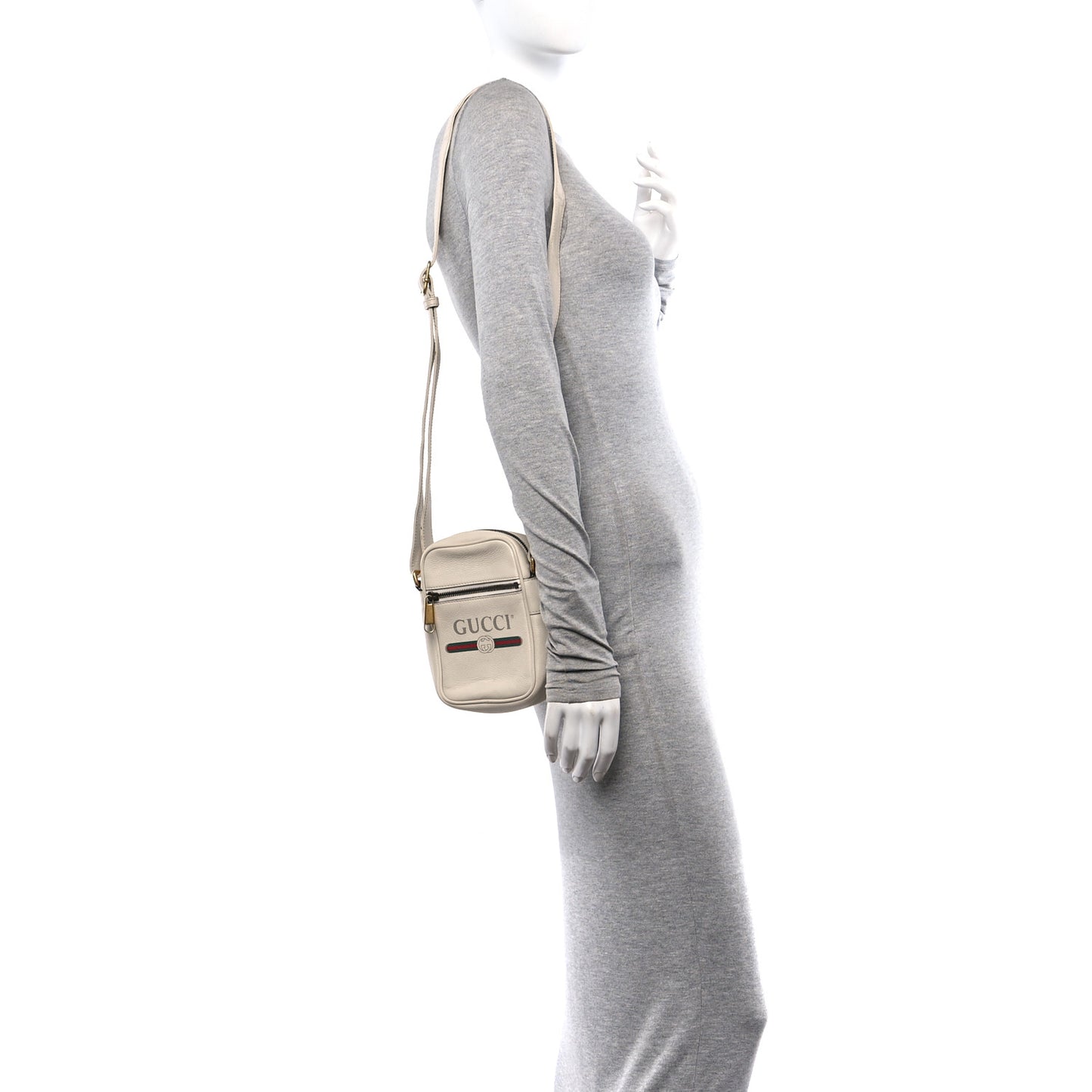 Grained Calfskin Mini Logo Messenger Bag White