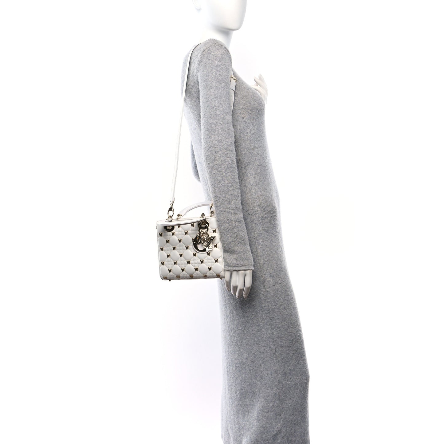 Lambskin Cannage Butterfly Studs Small Lady Dior White