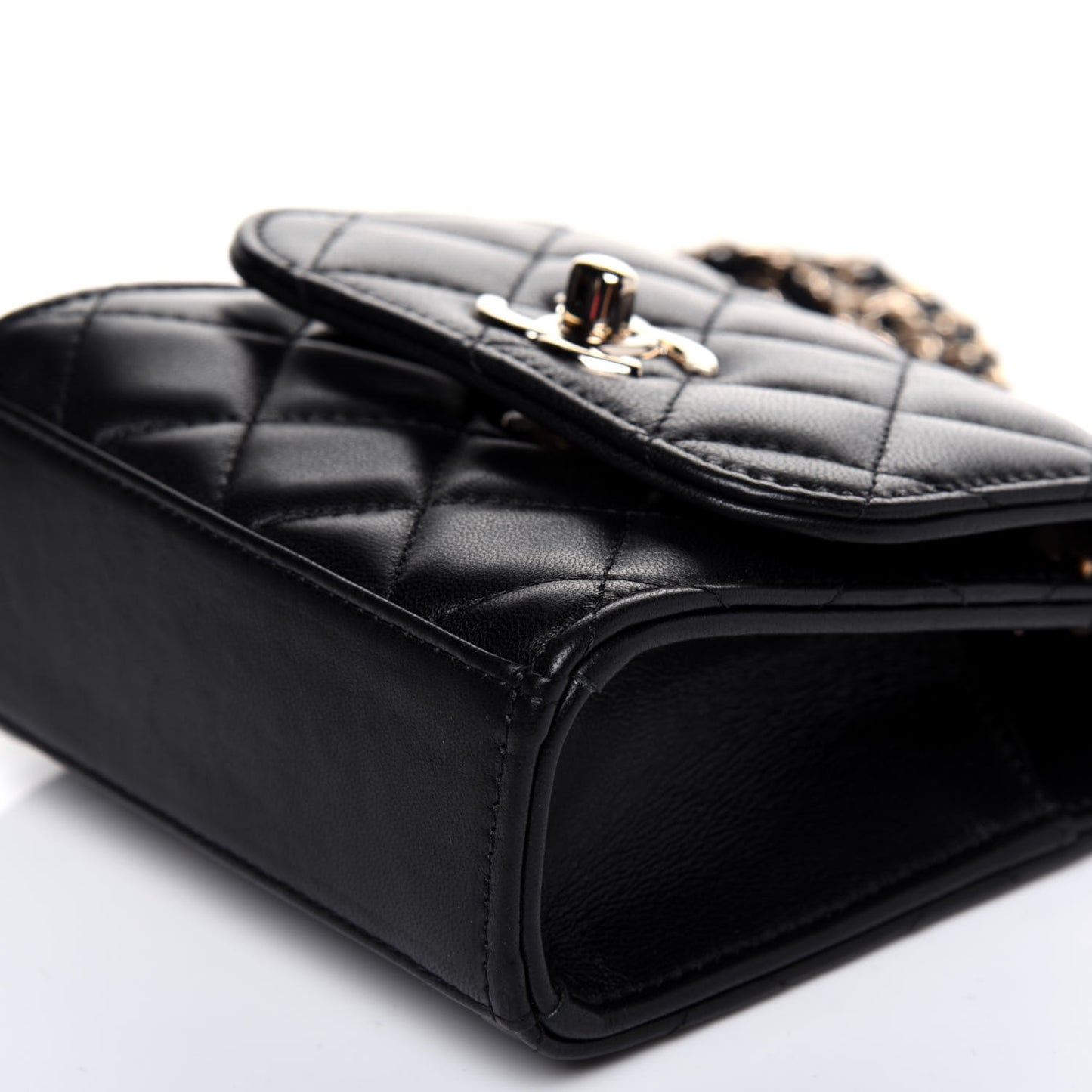 Lambskin Quilted Mini Trendy CC Chain Wallet Black