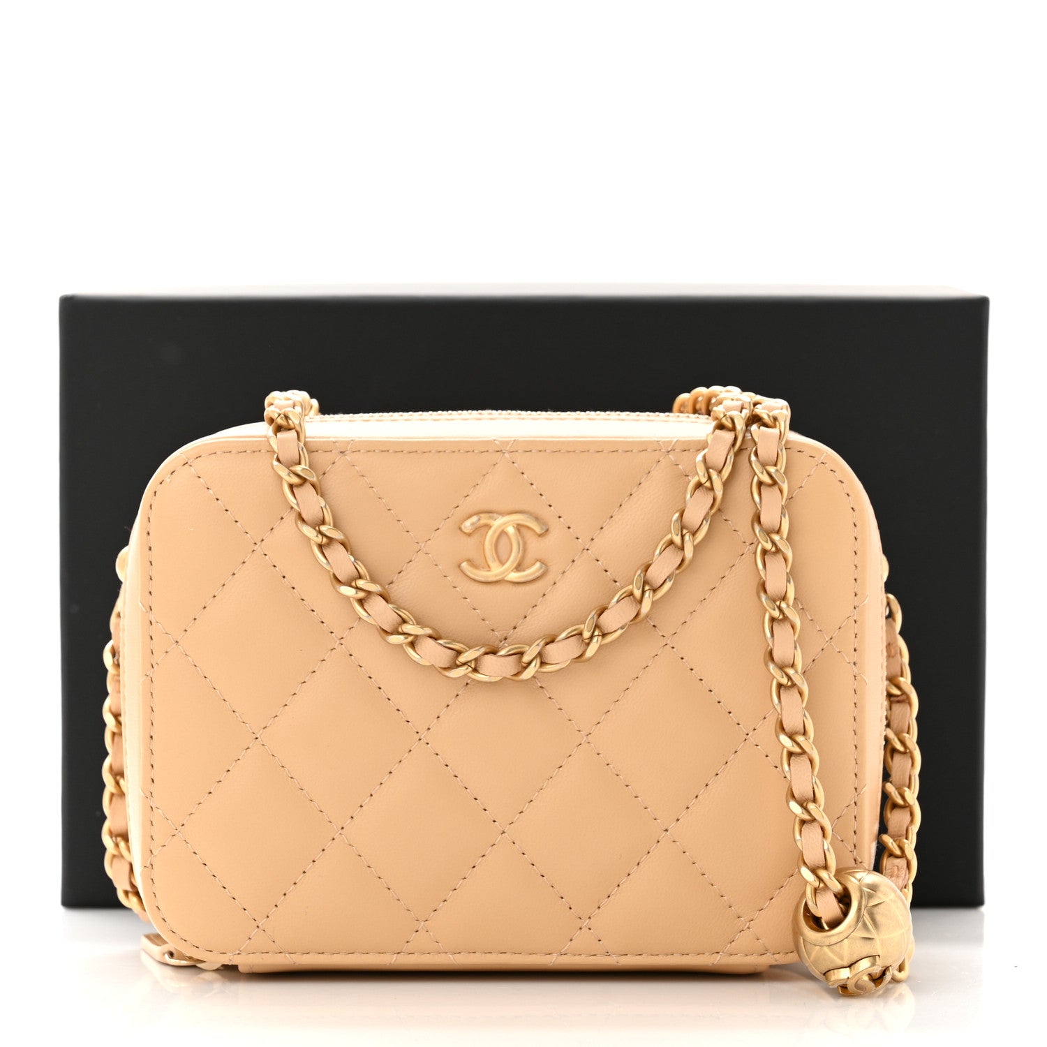 Chanel Lambskin Quilted CC Pearl Crush Camera Case Beige 11 of 11