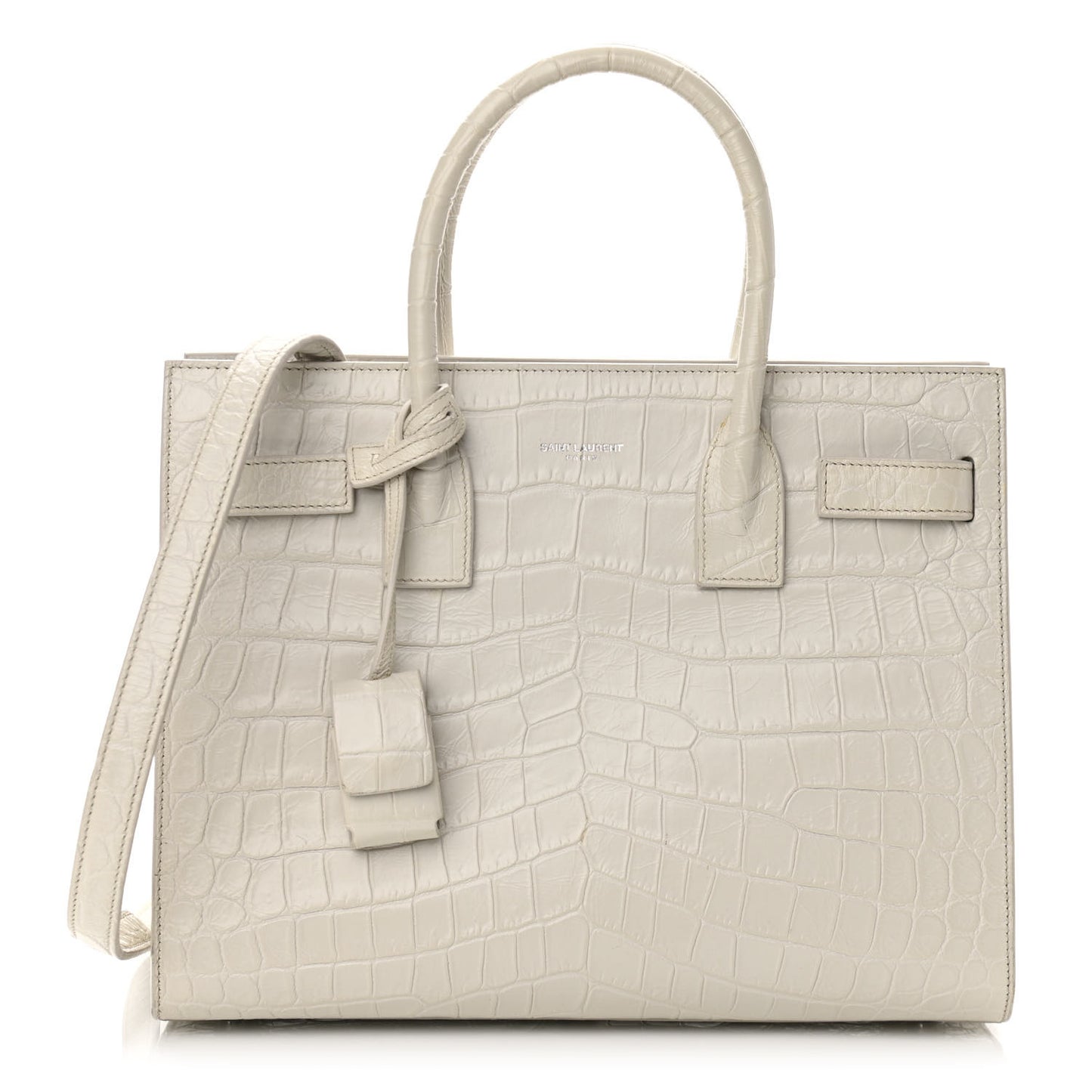 Calfskin Crocodile Embossed Baby Sac De Jour Gris Perle