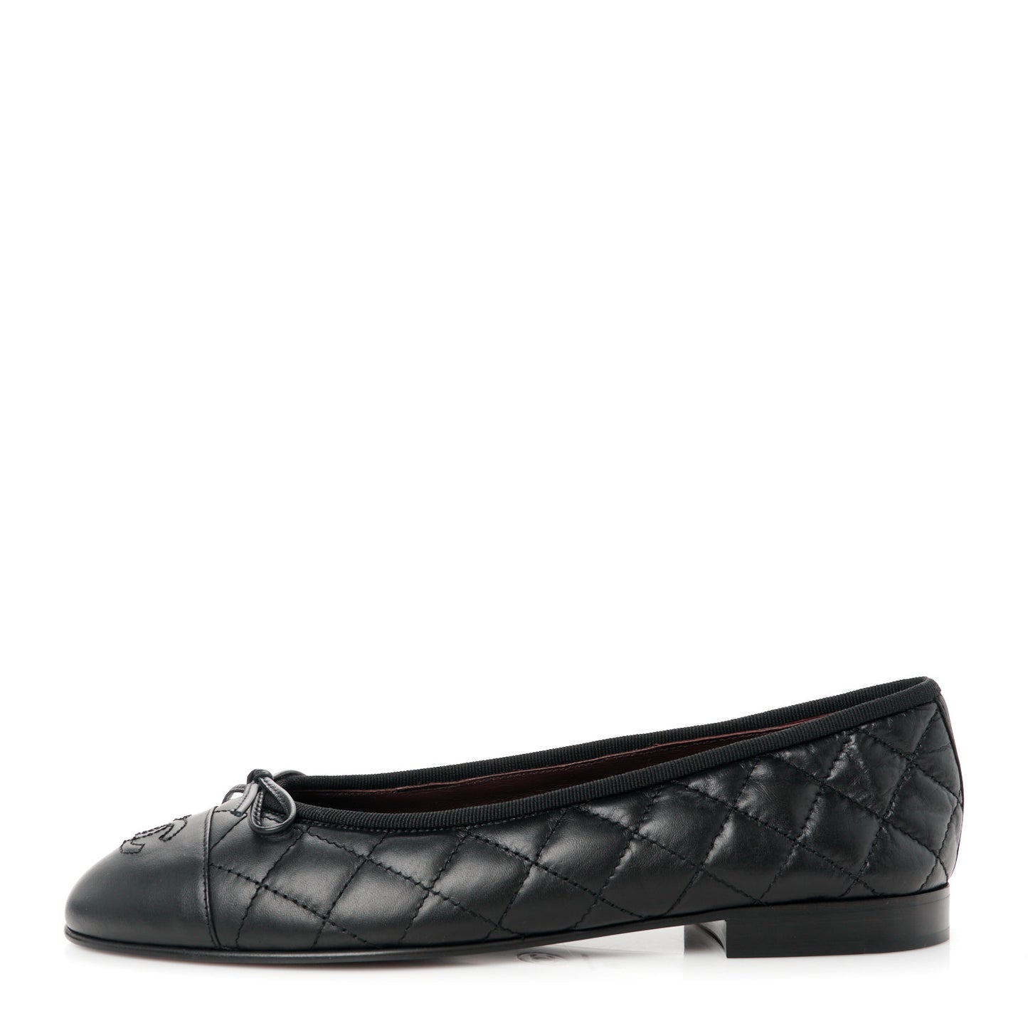 Aged Calfskin Quilted CC Cap Toe Ballerina Flats 38 Black