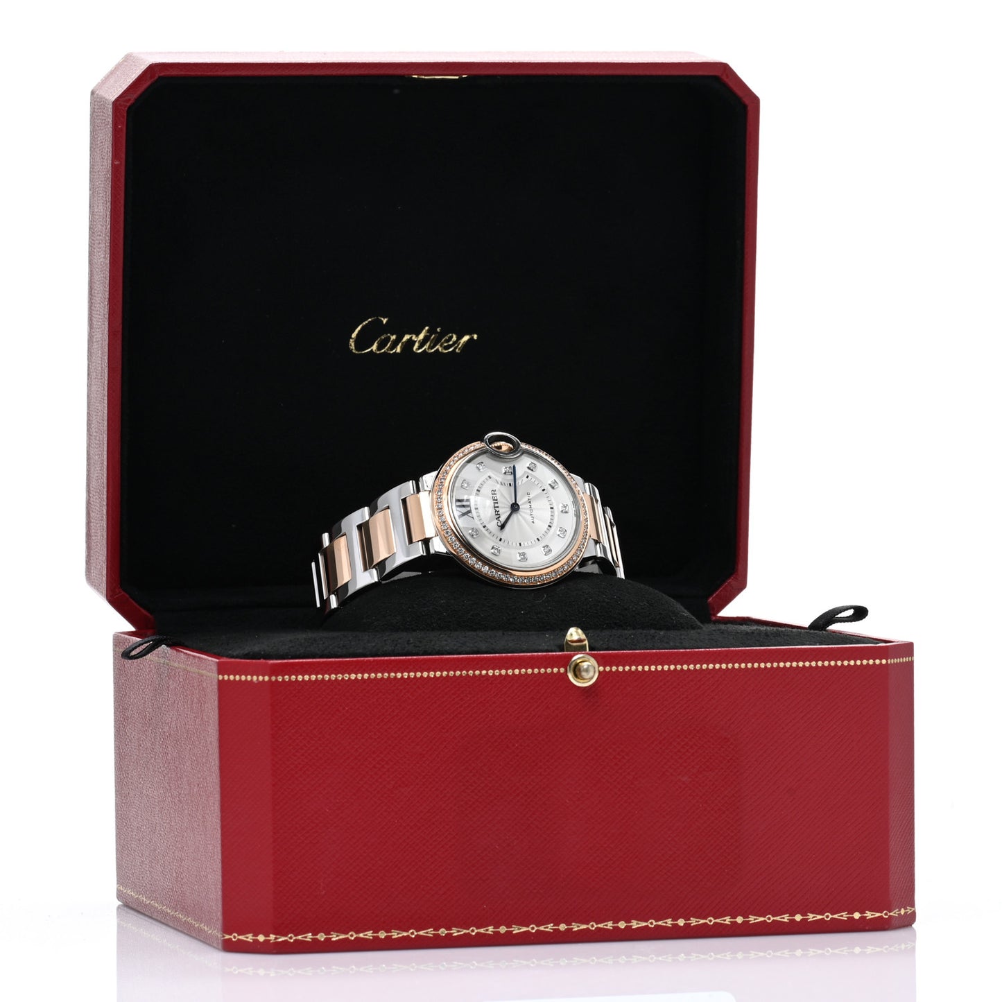 Stainless Steel 18K Pink Gold Diamond Bezel 36mm Ballon Bleu De Cartier Automatic Watch