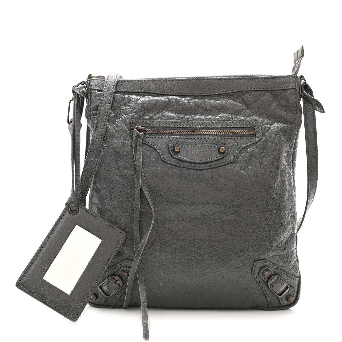Agneau Classic Hardware Flat Crossbody Gris Tarmac