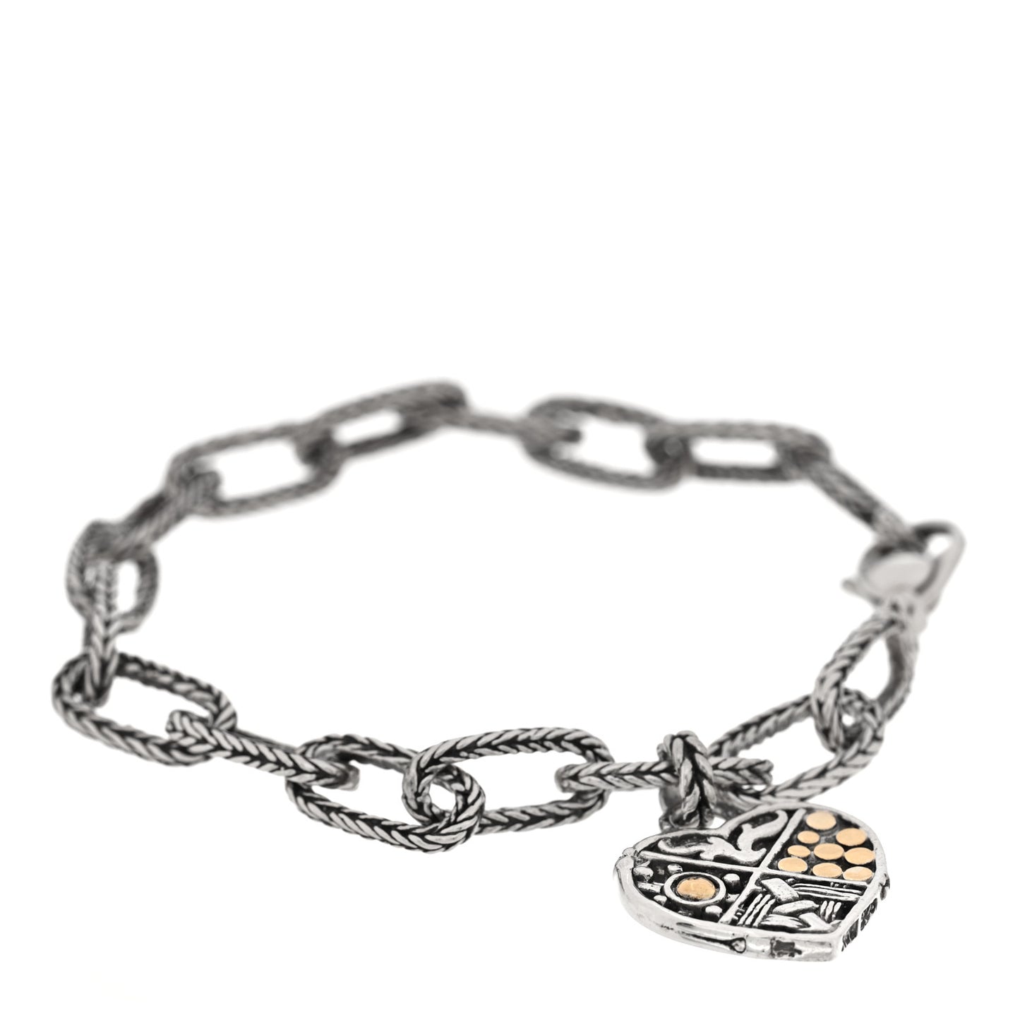 Sterling Silver 18K Yellow Gold Heart Dot Chain Bracelet