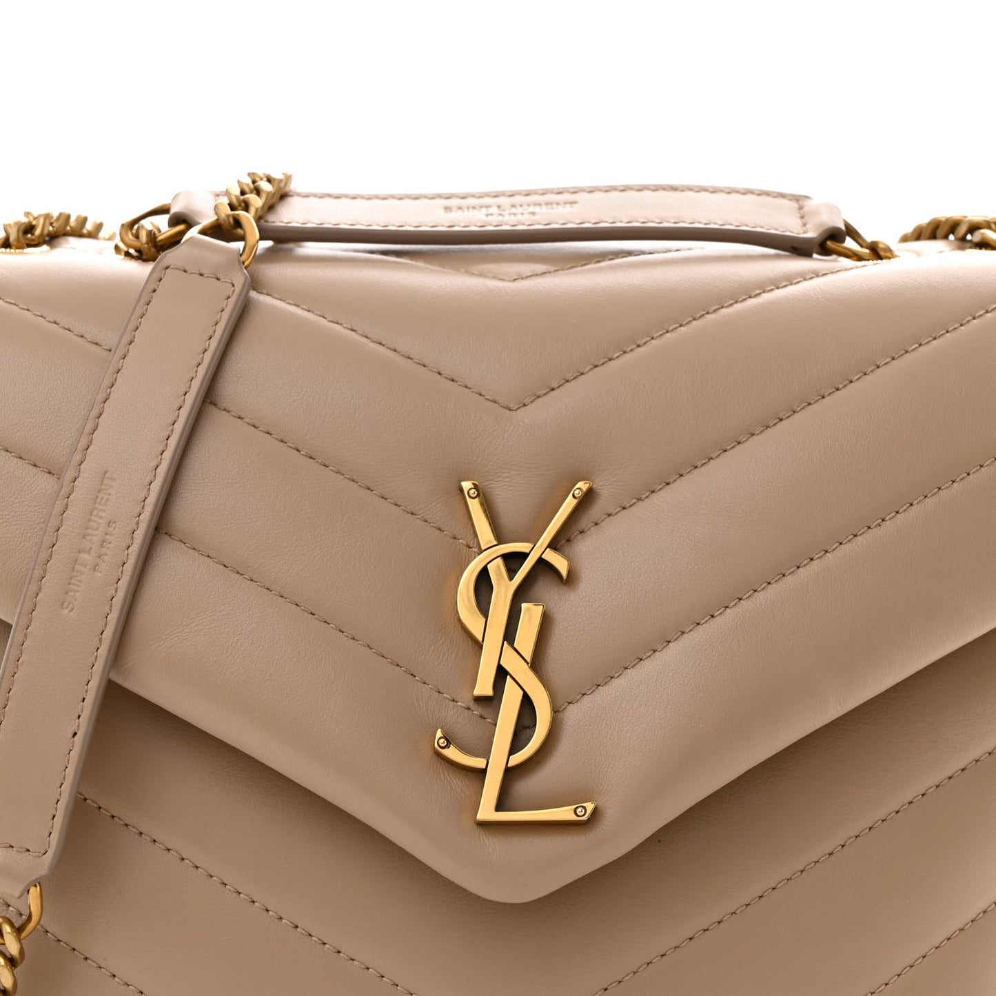 Calfskin Y Quilted Monogram Small Loulou Chain Satchel Dark Beige