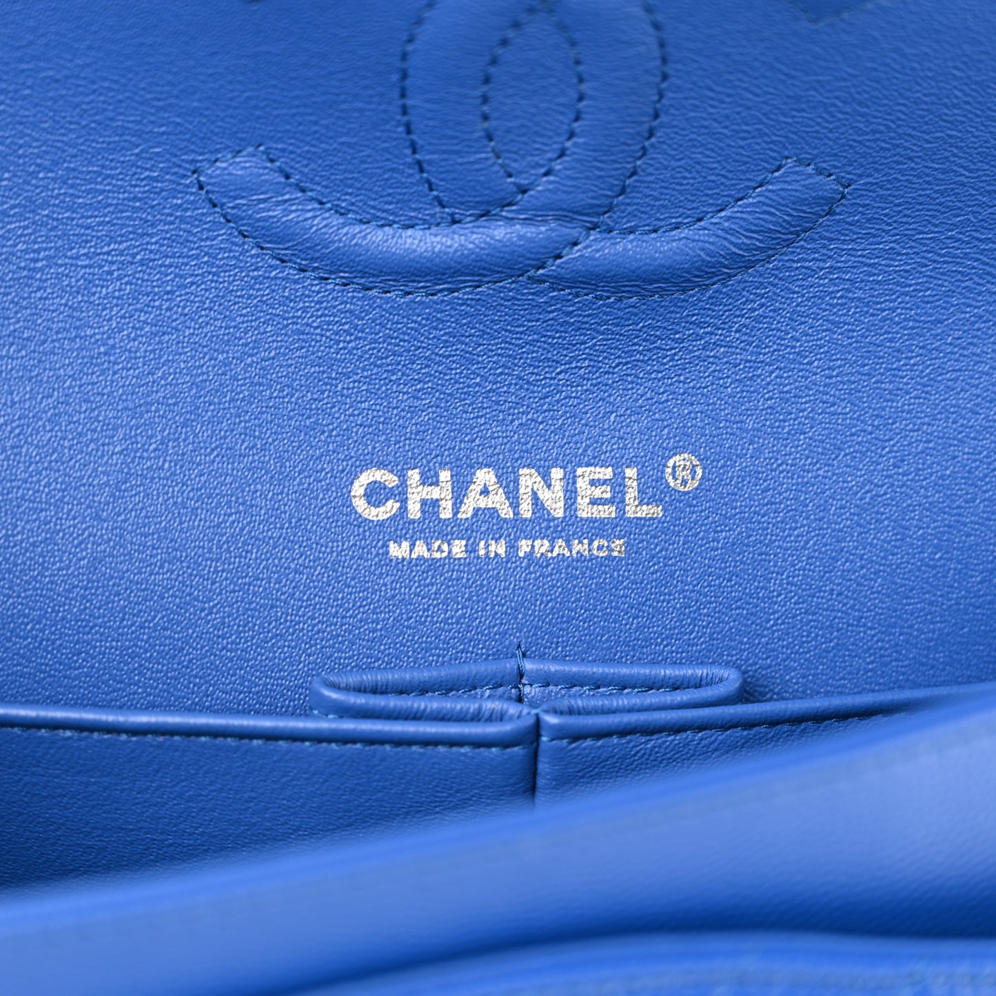 Caviar Chevron Quilted Medium Double Flap Blue