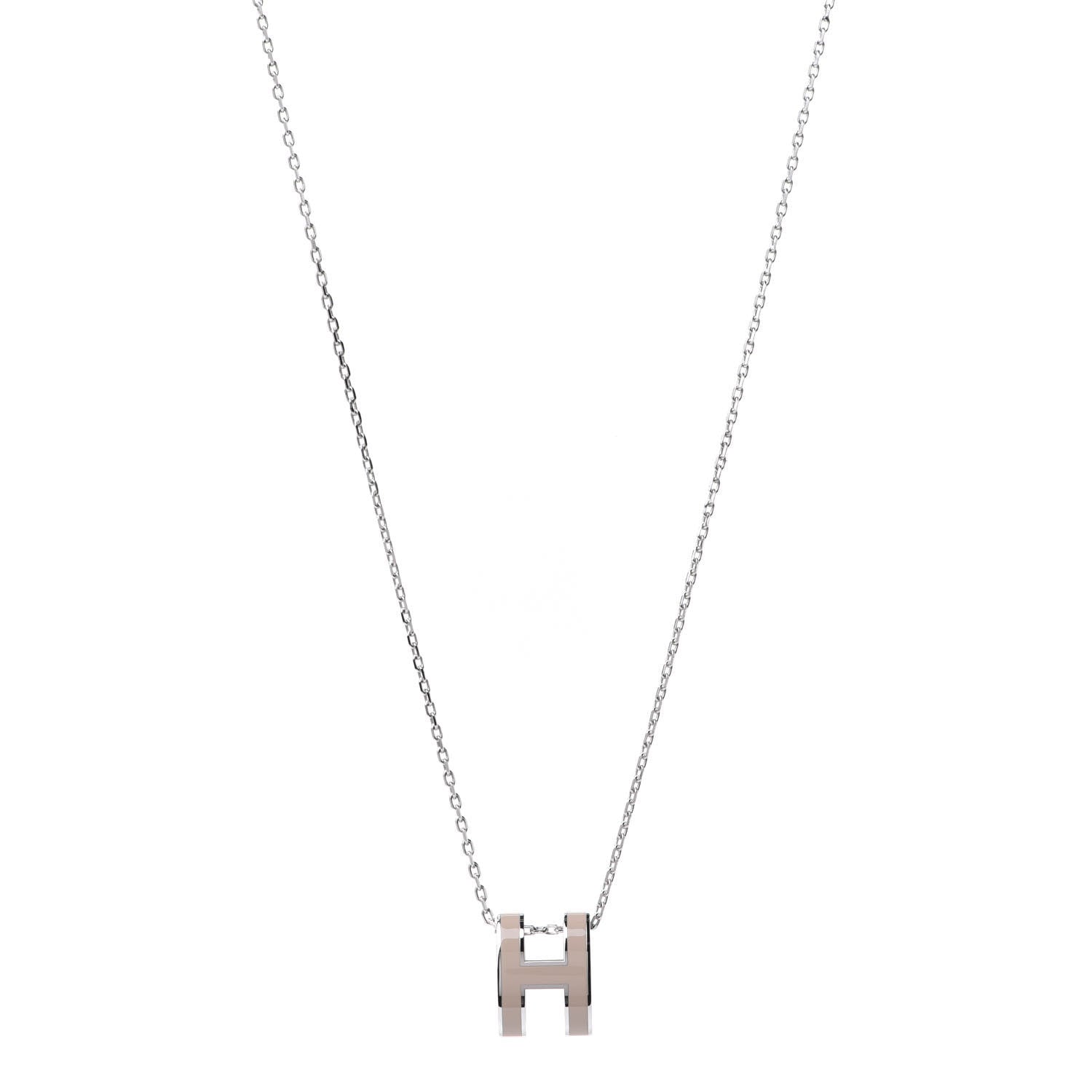 Hermes Lacquered Palladium Pop H Pendant Necklace Marron Glace 1 of 6