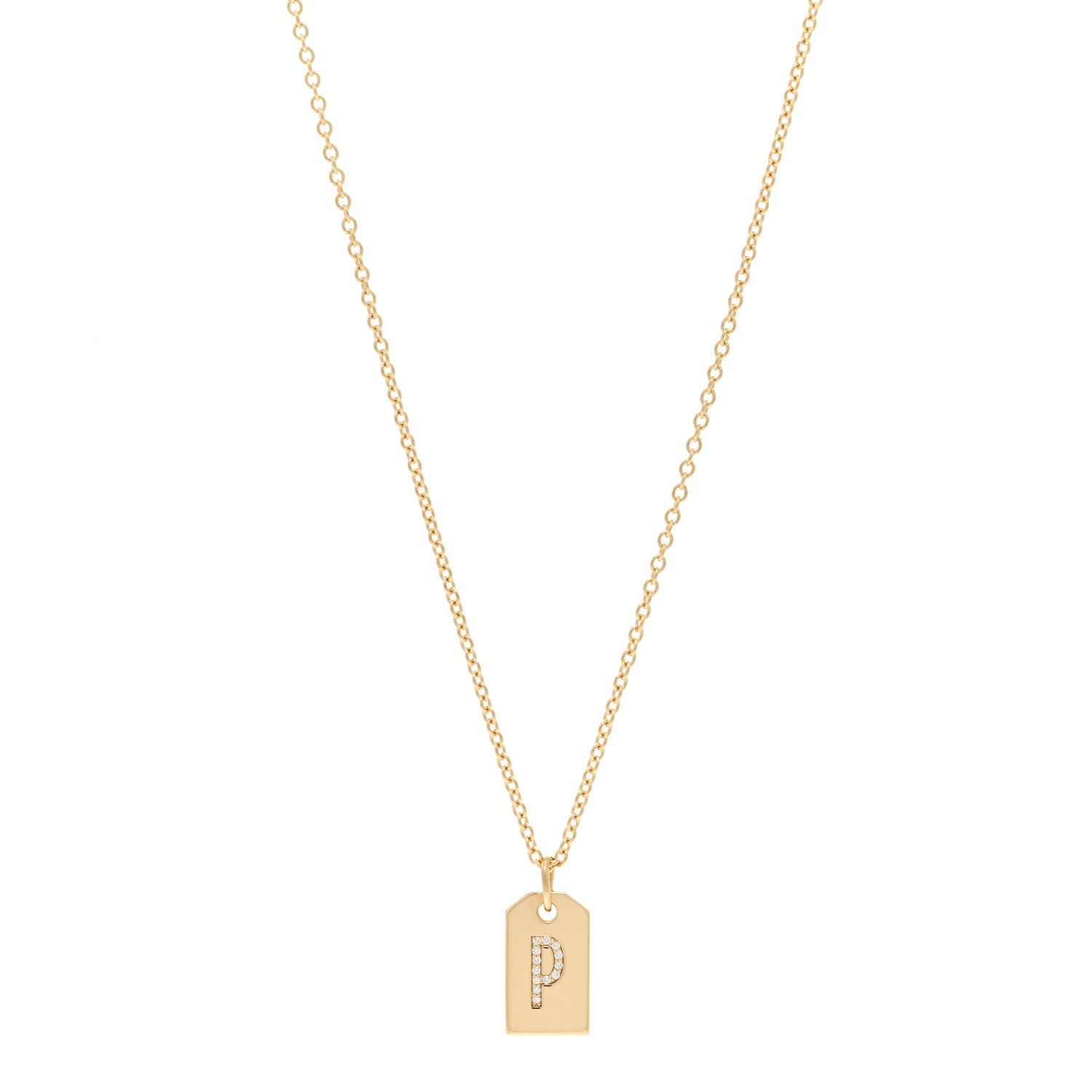 Tiffany 18K Yellow Gold Diamond Letter P Tag Pendant Necklace 1 of 4