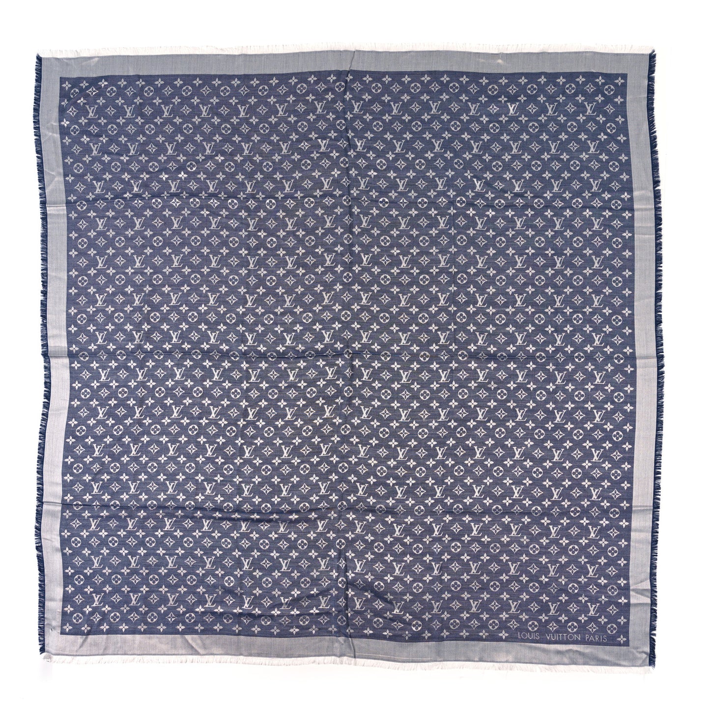 Silk Wool Monogram Denim Shawl Blue
