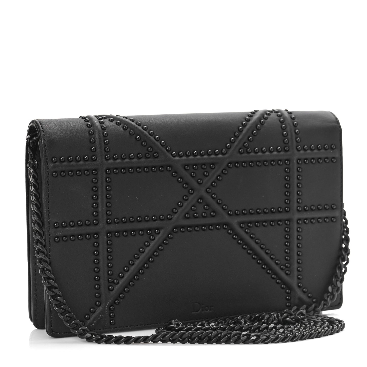 Ultra Matte Calfskin Studded Diorama Wallet on Chain Pouch Black
