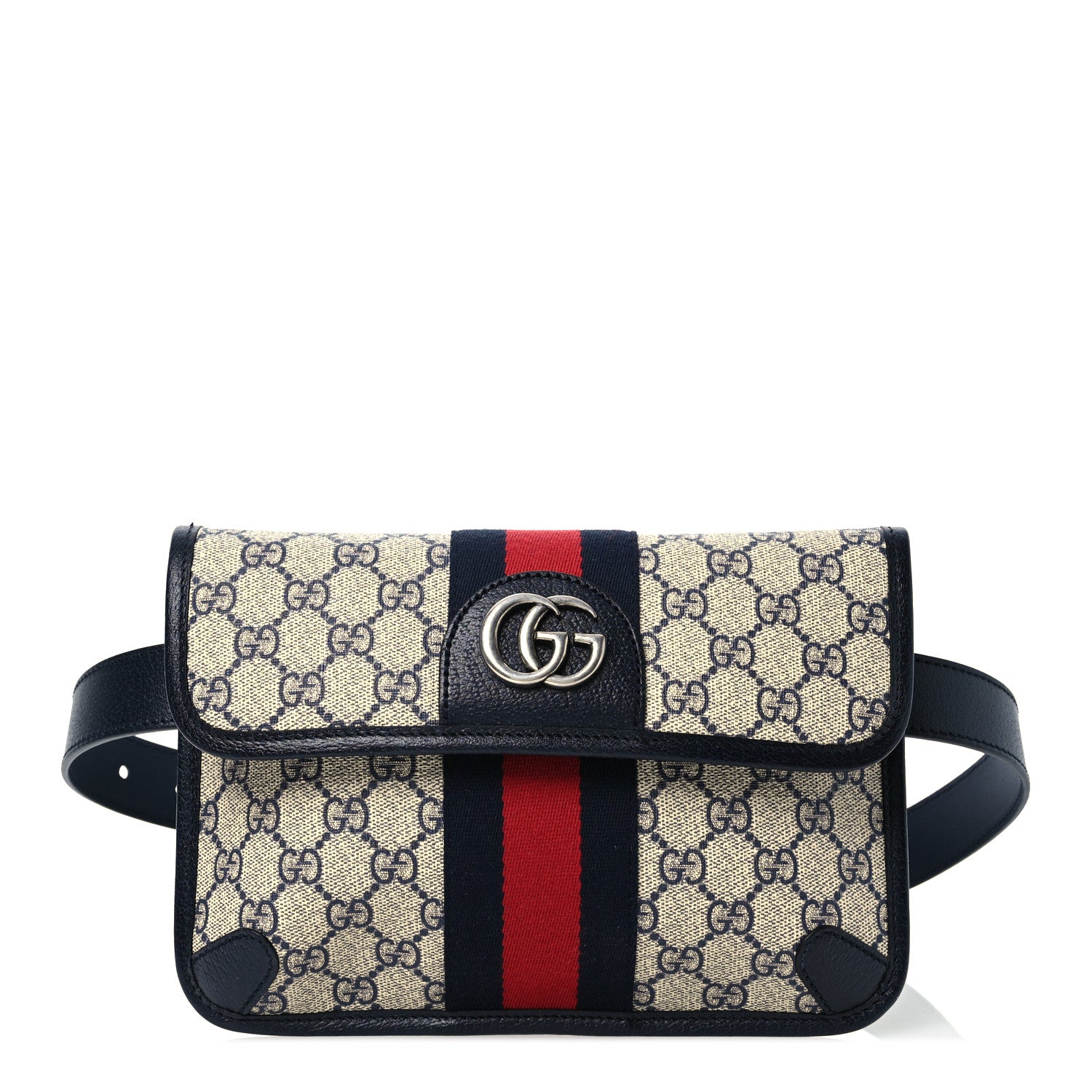 Gucci GG Supreme Monogram Web Small Ophidia Belt Bag 90 36 Beige Navy 1 of 11