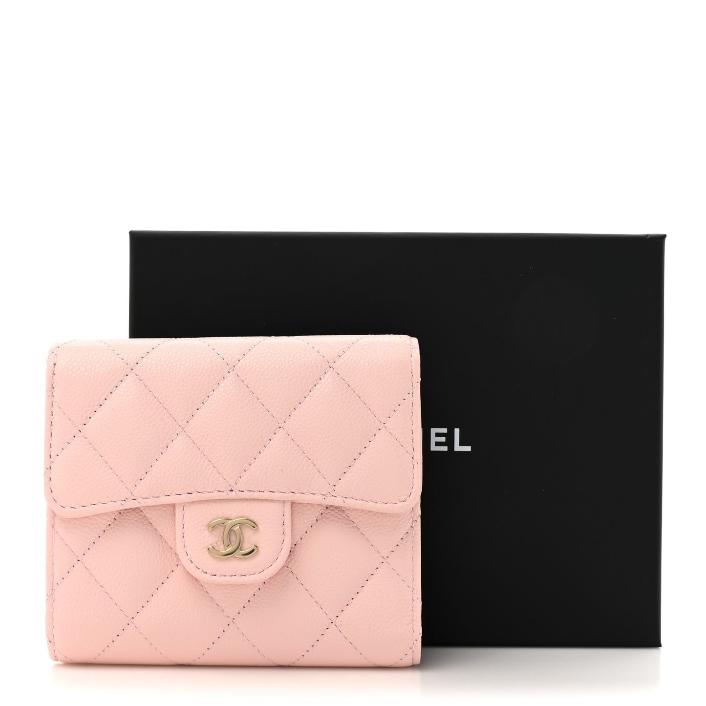 Caviar Quilted Compact Flap Wallet Light Pink