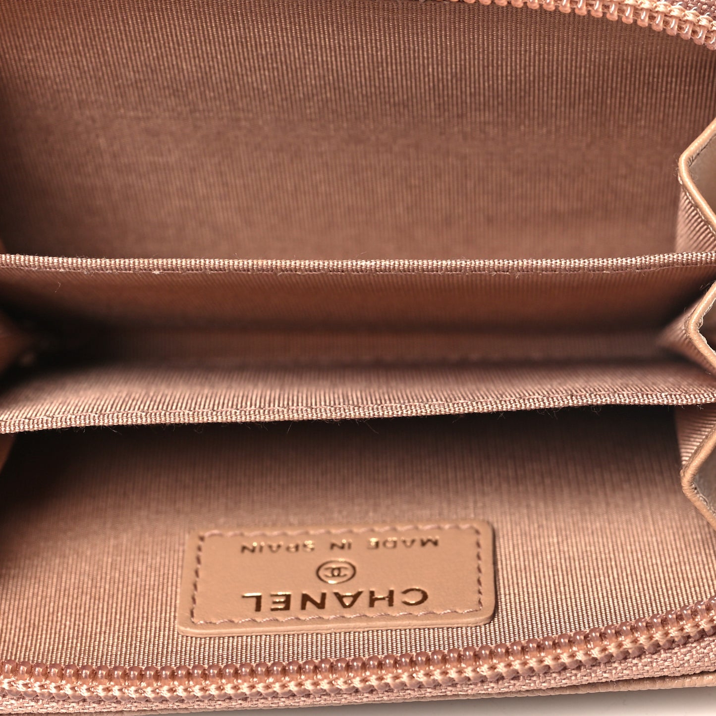 Caviar Quilted Boy Zip Around Coin Purse Wallet Beige