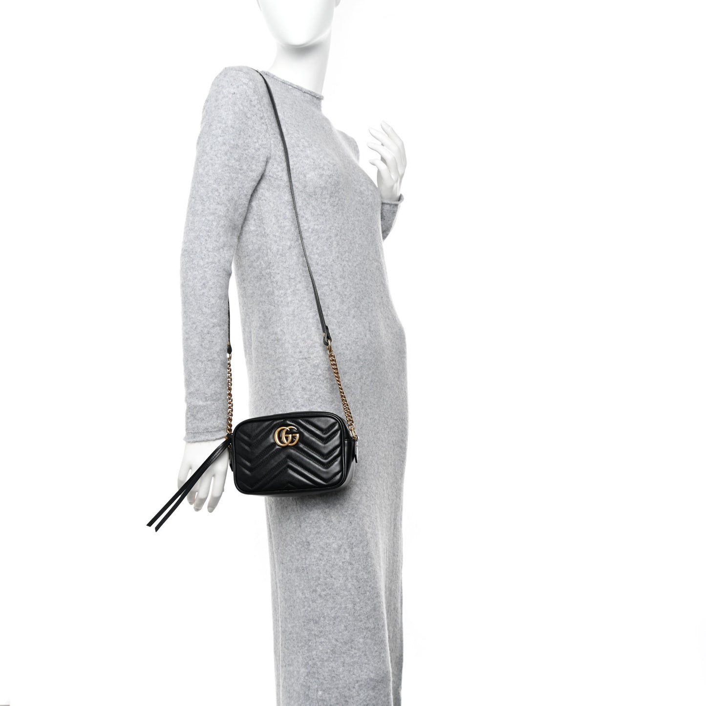 Calfskin Matelasse Mini GG Marmont Chain Shoulder Bag Black