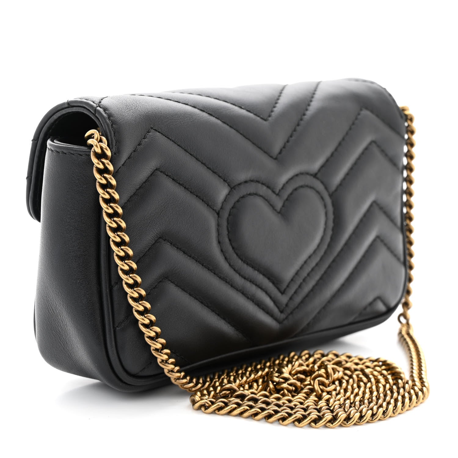 Gucci Calfskin Matelasse Super Mini GG Marmont Shoulder Bag Black 3 of 10