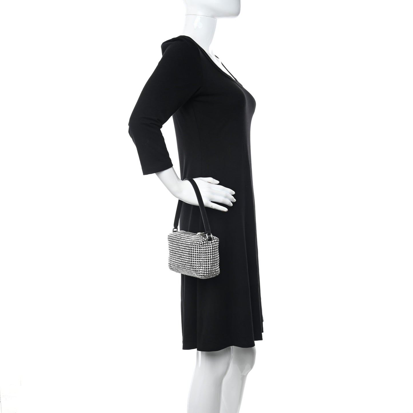 Mesh Crystal Rhinestone Mini Heiress Pouch Black Silver