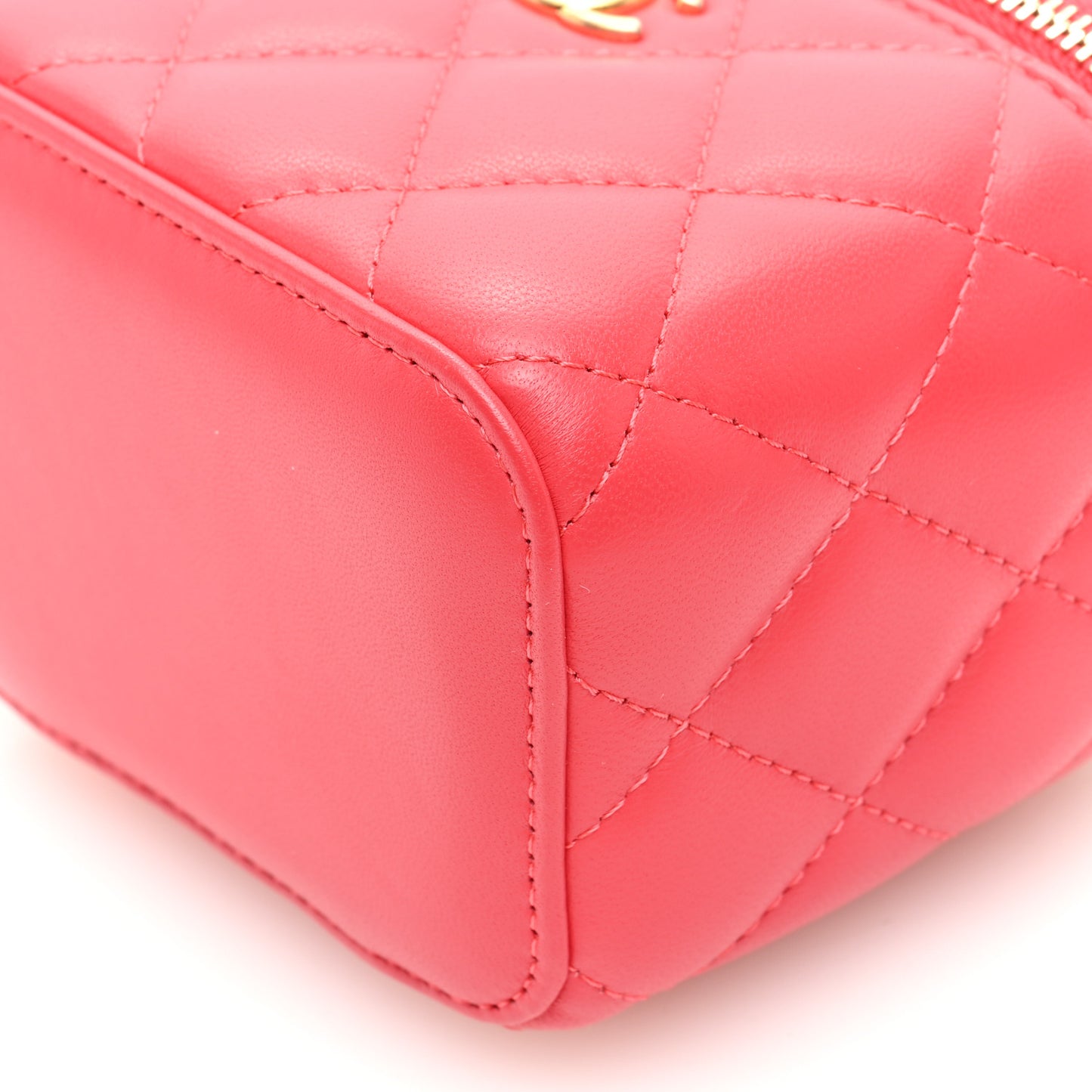 Lambskin Quilted Pearl Crush Mini Vanity Case With Chain Dark Pink