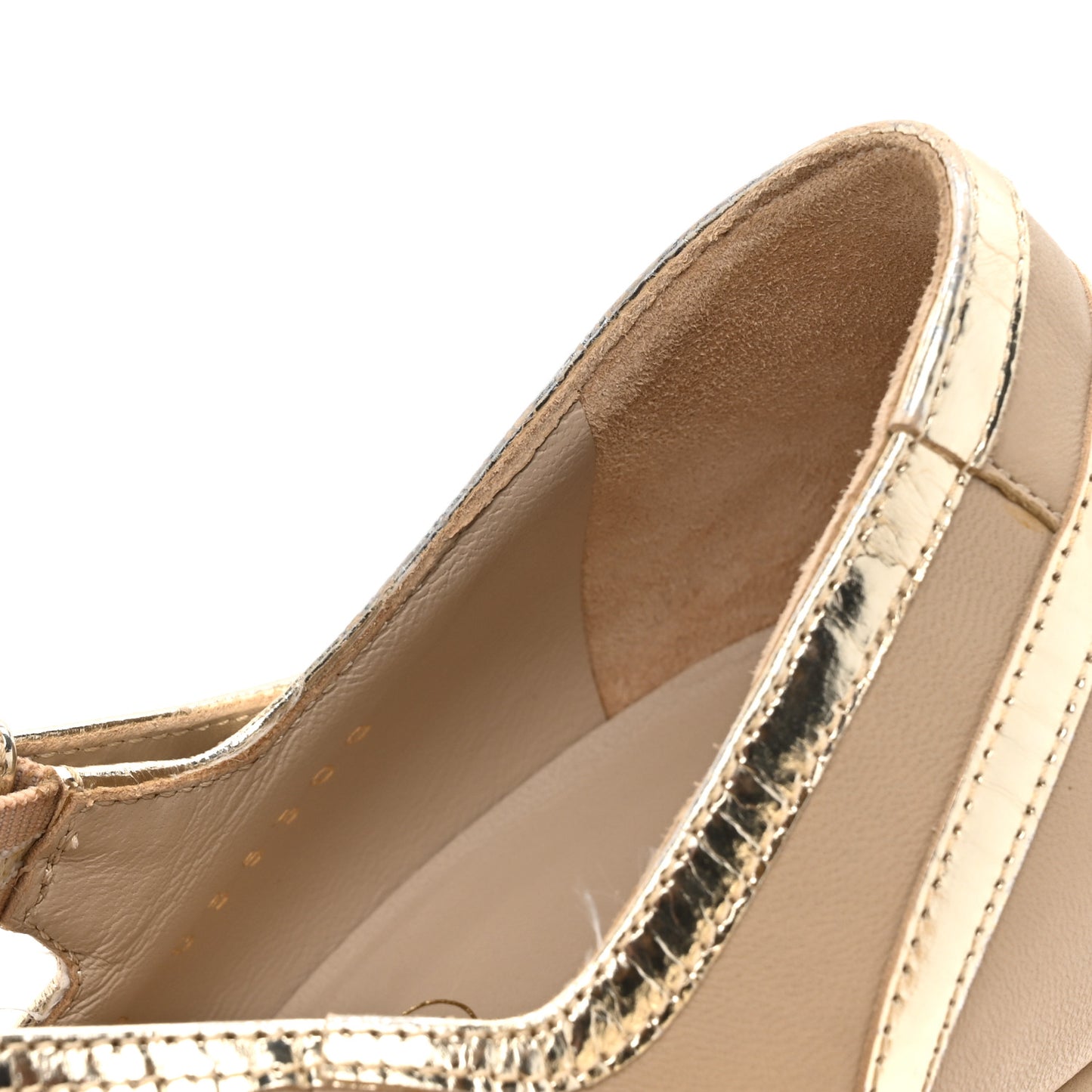 Lambskin Metallic Cap Toe Mary Jane Platform Pumps 38 Gold