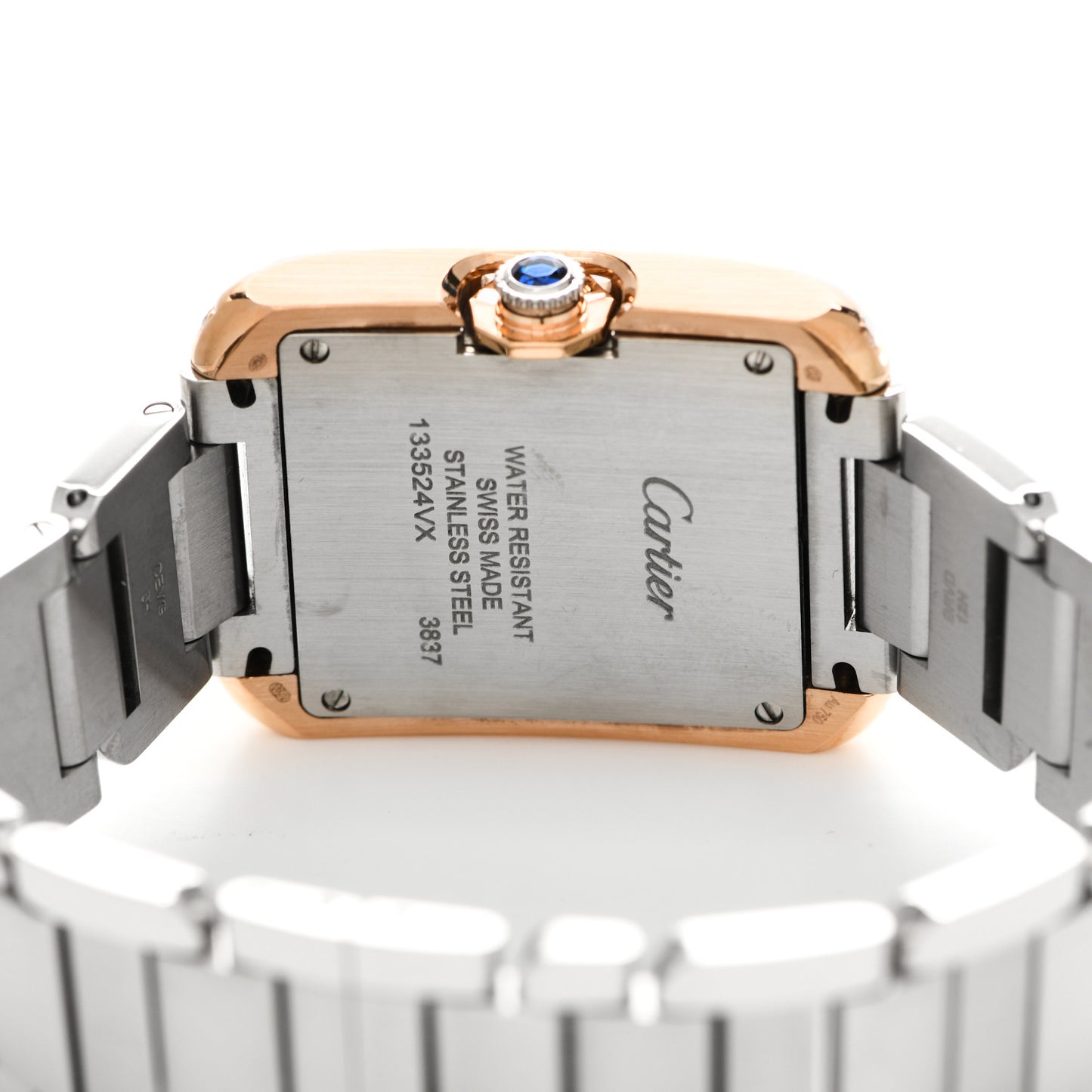 Stainless Steel 18K Pink Gold Diamond 27mm Tank Anglaise Quartz Watch
