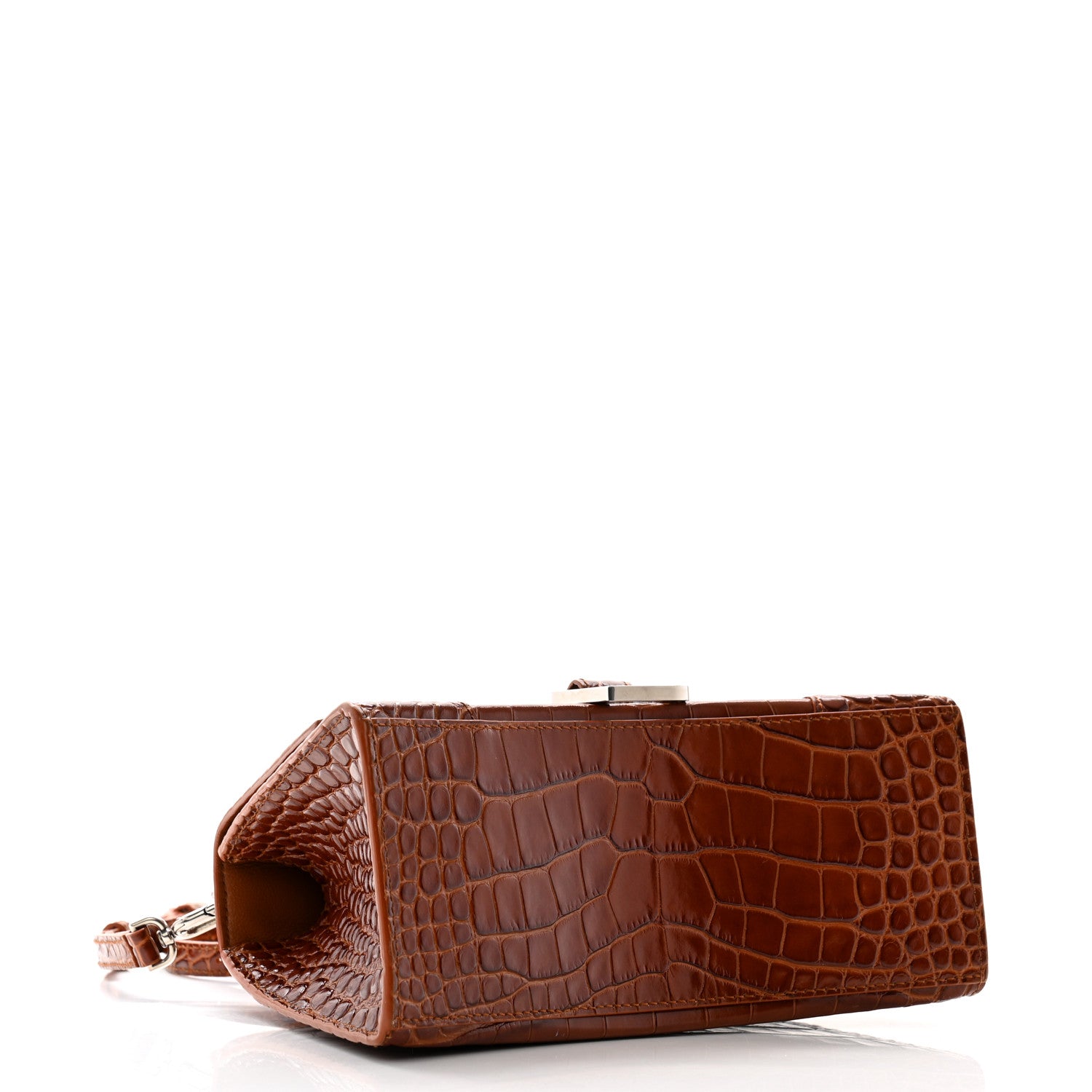 Balenciaga Shiny Calfskin Crocodile Embossed Small Hourglass Top Handle Bag Camel 4 of 11