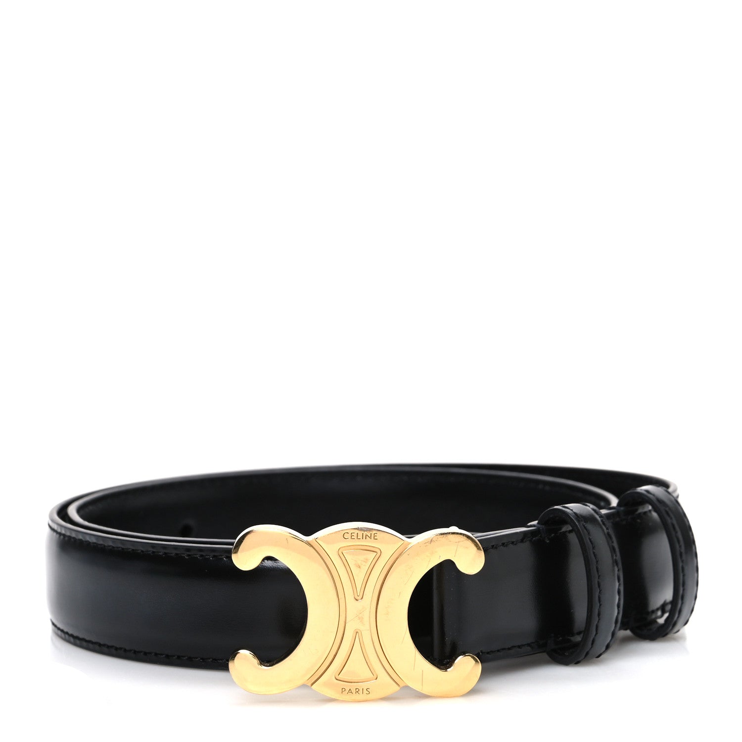 【最終売り切り】CELINE ブラックベルト(Medium25MM)サイズ70 Celine Box Calfskin Medium 25mm Triomphe Belt 70 Black 1836221