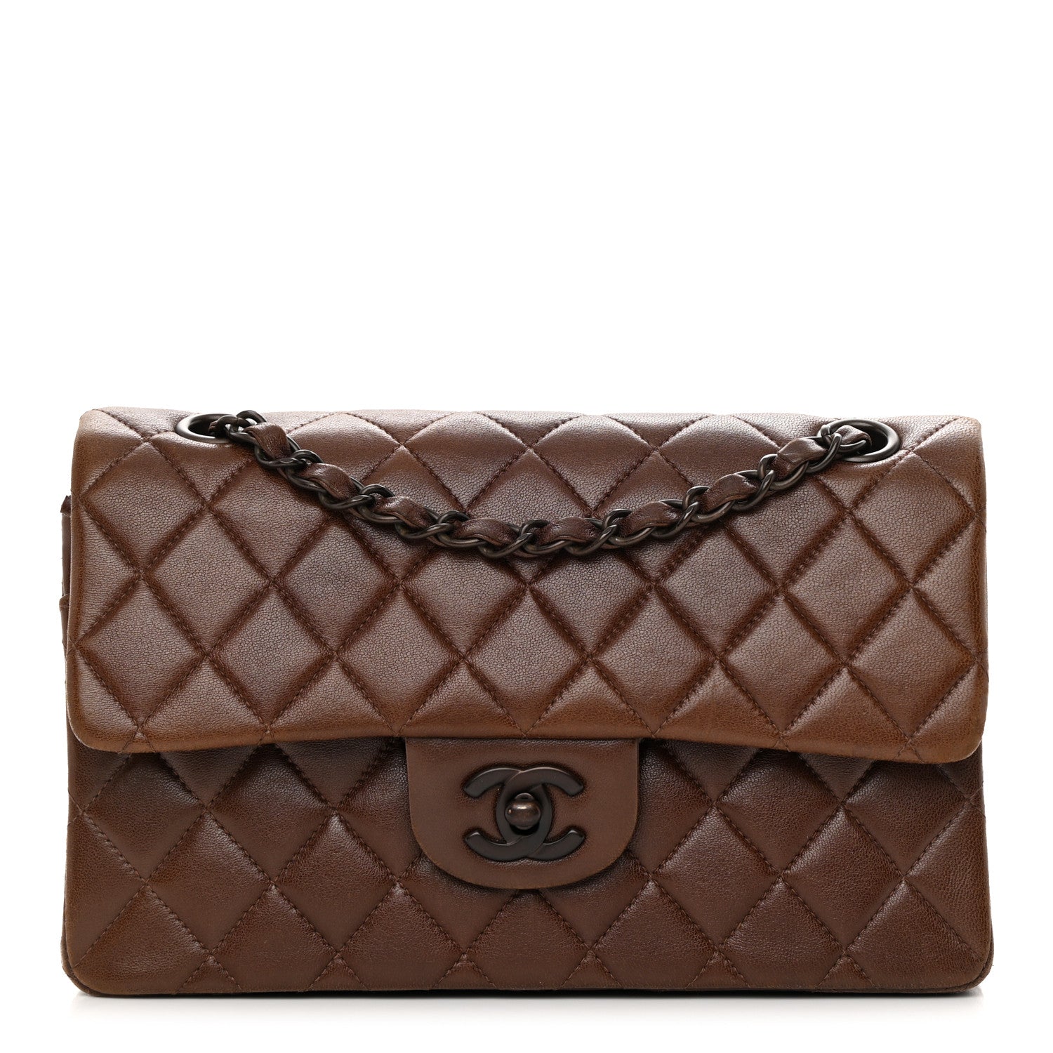 Chanel Lambskin Quilted Small Double Flap Dark Brown 1342601